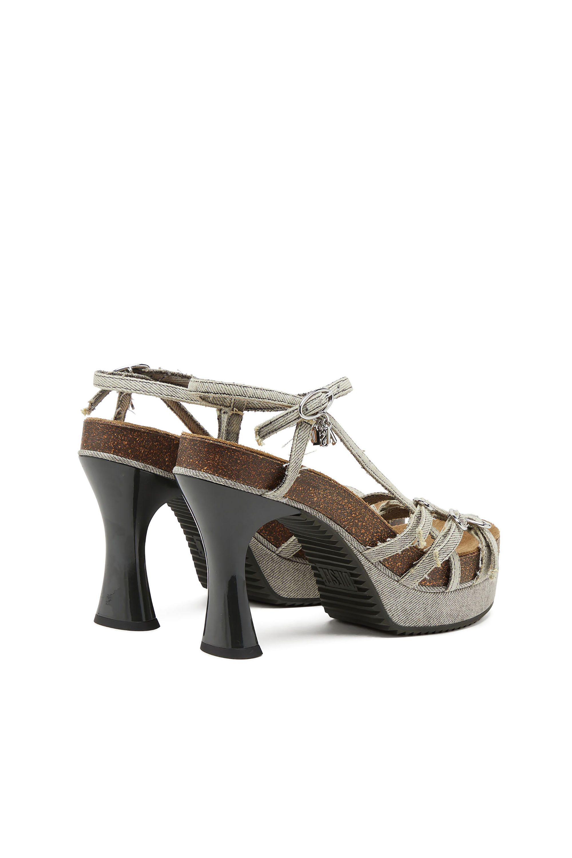 Diesel - D-WOODSTOCK 105 SANDAL, D-Woodstock-Sandali platform con cinturini in denim Donna in Grigio - 3