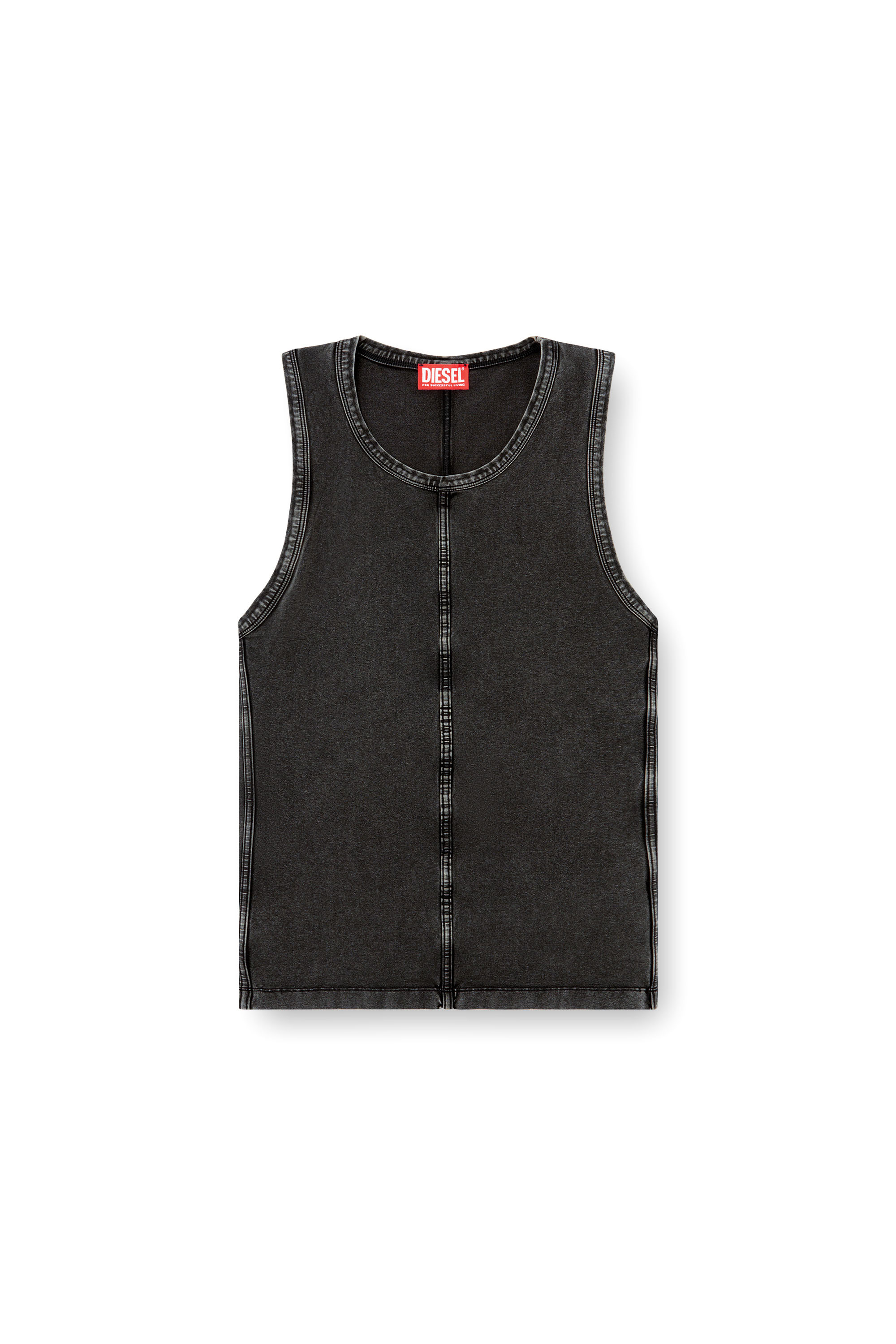 Diesel - T-MELY-SL, Tank top in jersey effetto denim Uomo in Nero - 2