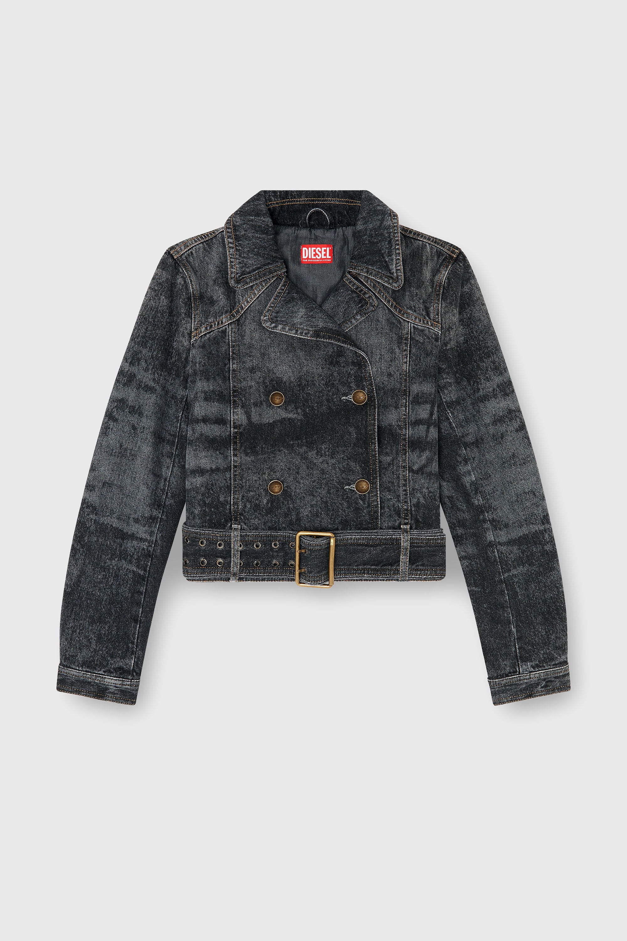Diesel - DE-LEGEND-S, Giacca cropped in denim con cintura Donna in Nero - 2