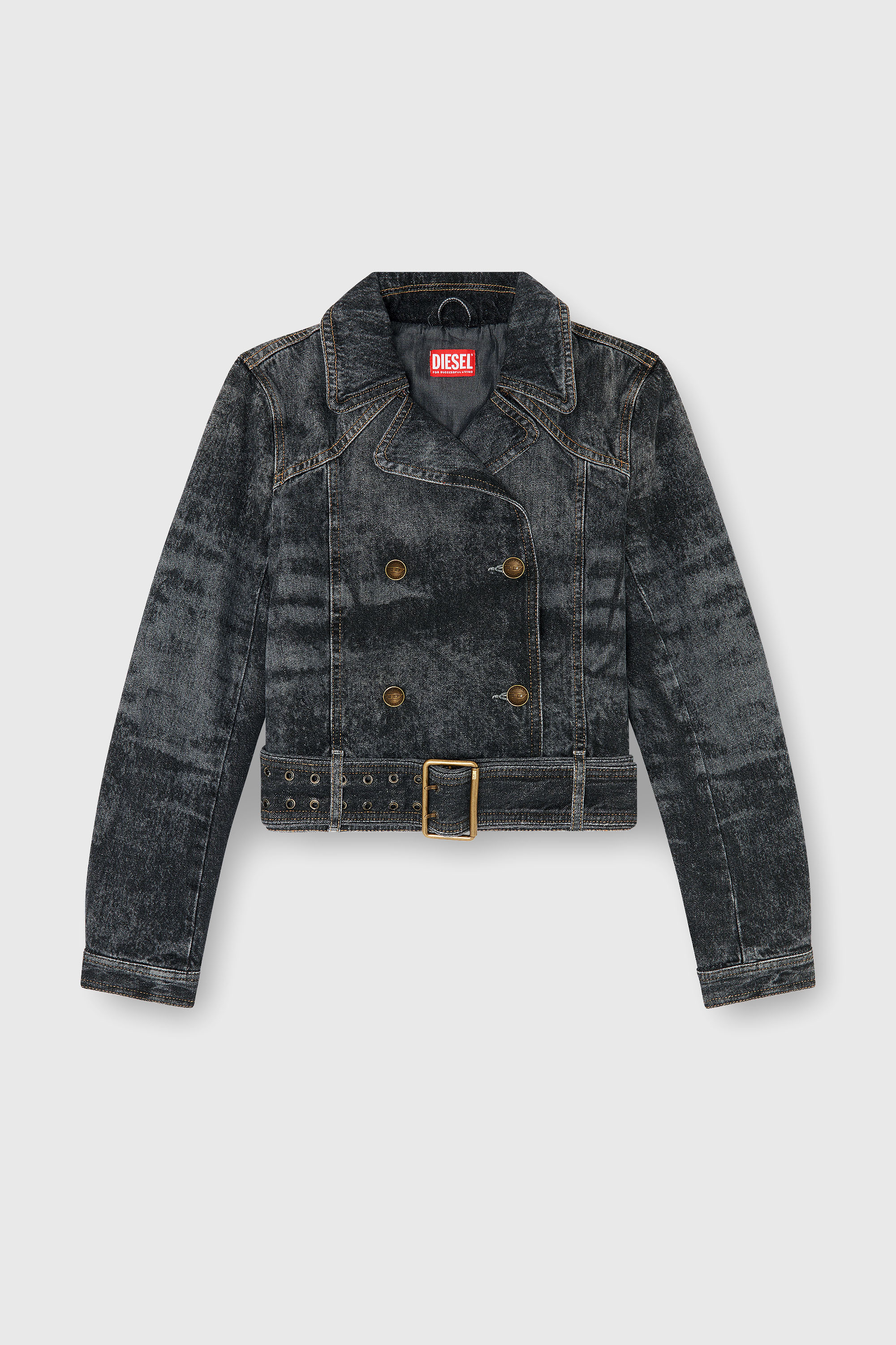 Diesel - DE-LEGEND-S, Giacca cropped in denim con cintura Donna in Nero - 2