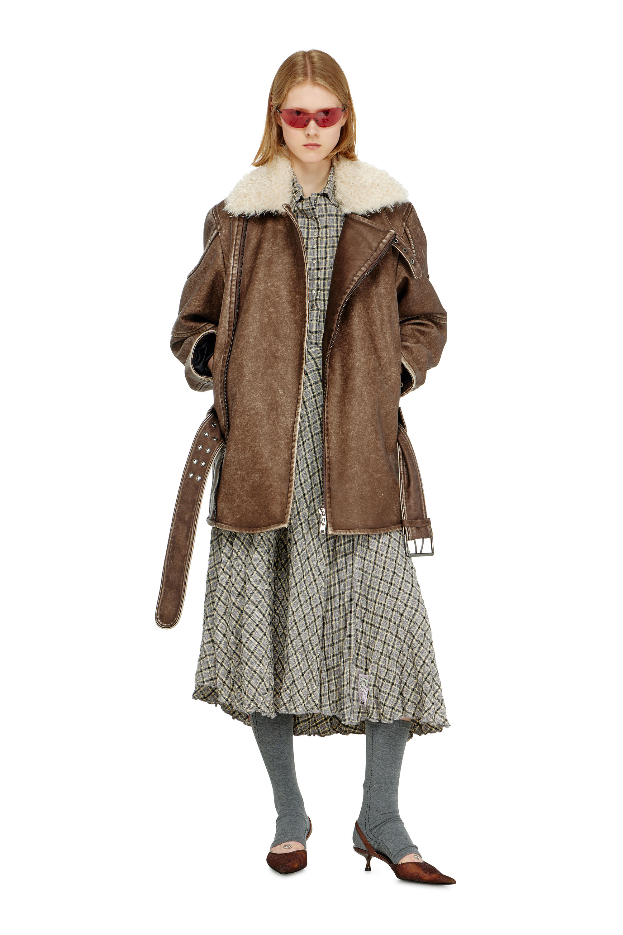 Diesel - O-XYGEN, Gonna midi in tessuto effetto seersucker a quadri Donna in ToBeDefined - 1