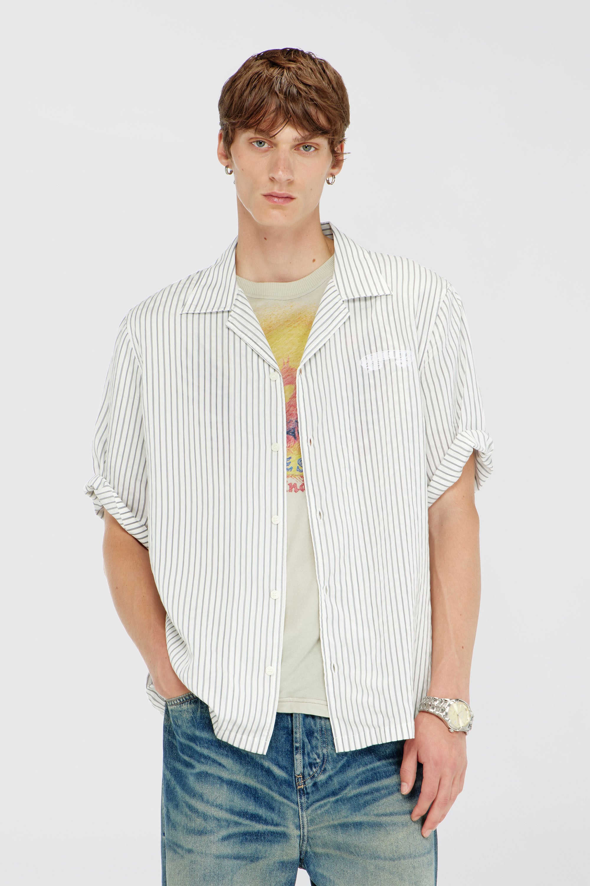 Diesel - S-MAC-EFBV, Camicia a manica corta in modal a righe sottili Uomo in Multicolor - 1