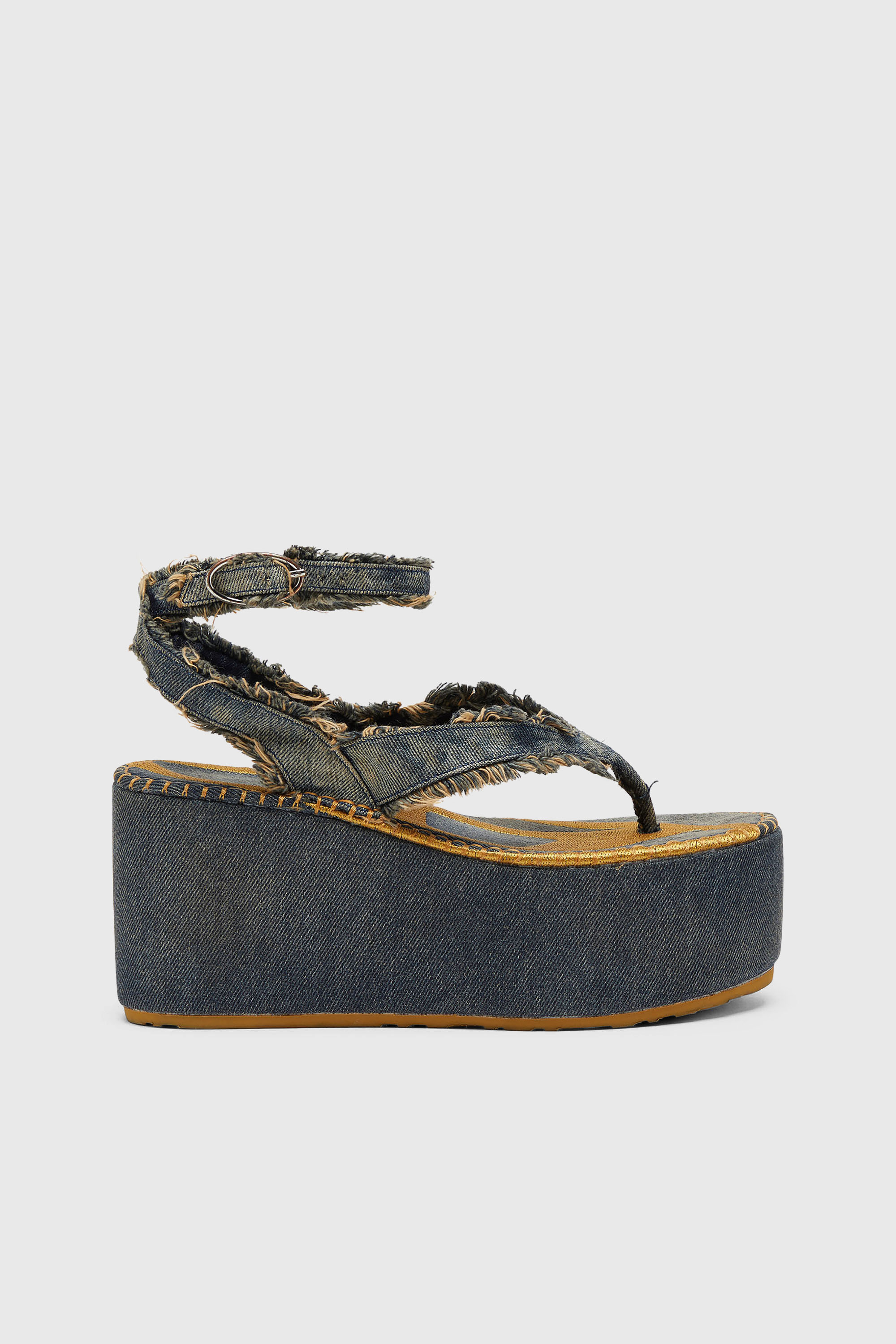 Diesel - SA-NIKOLA SANDAL, Sa-Nikola - Sandali in denim con dettagli sfrangiati Donna in Blu - 1