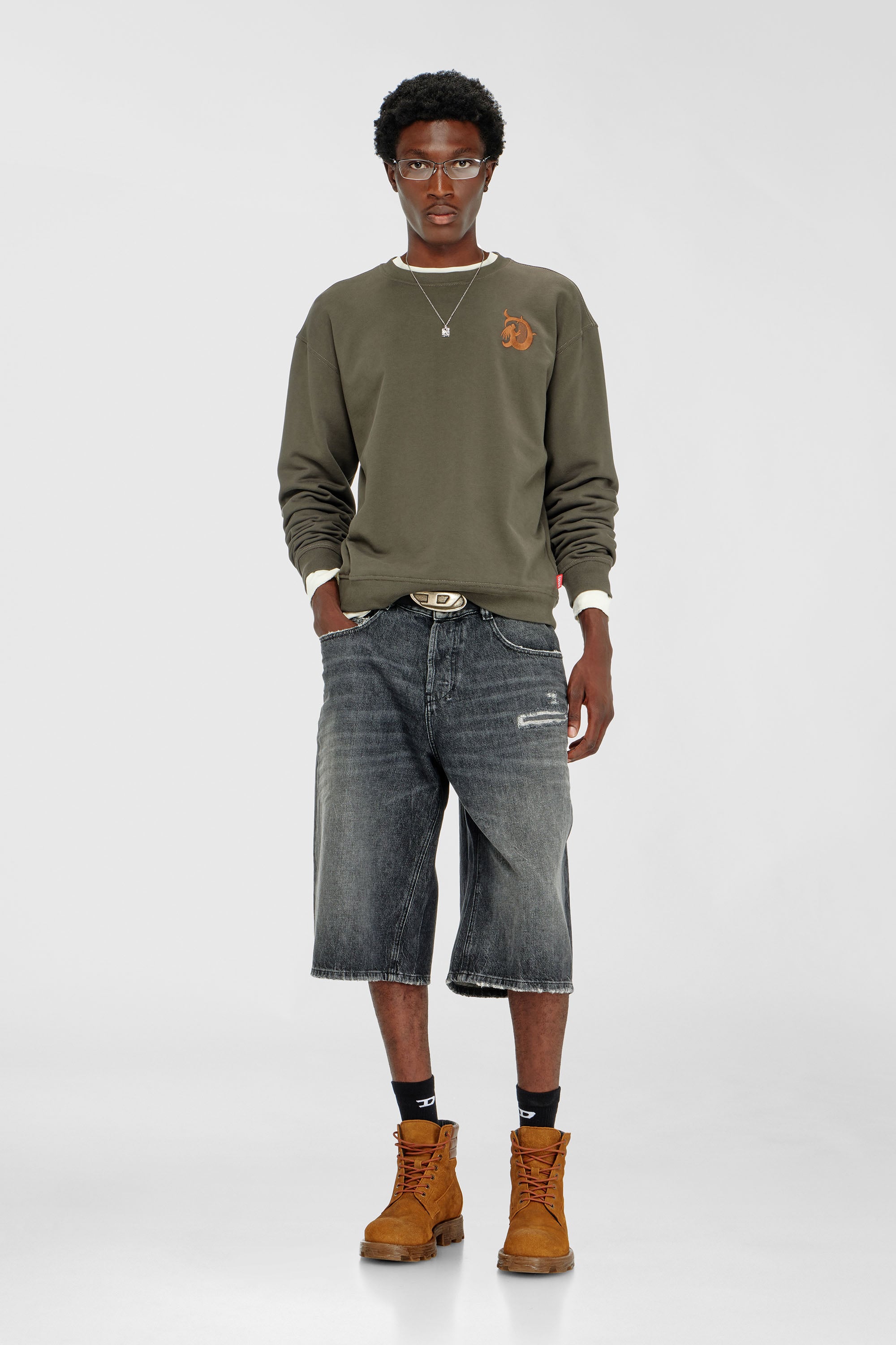 Diesel - S-NORM-AA4, Felpa con ricamo e stampa flock Uomo in Verde - 2