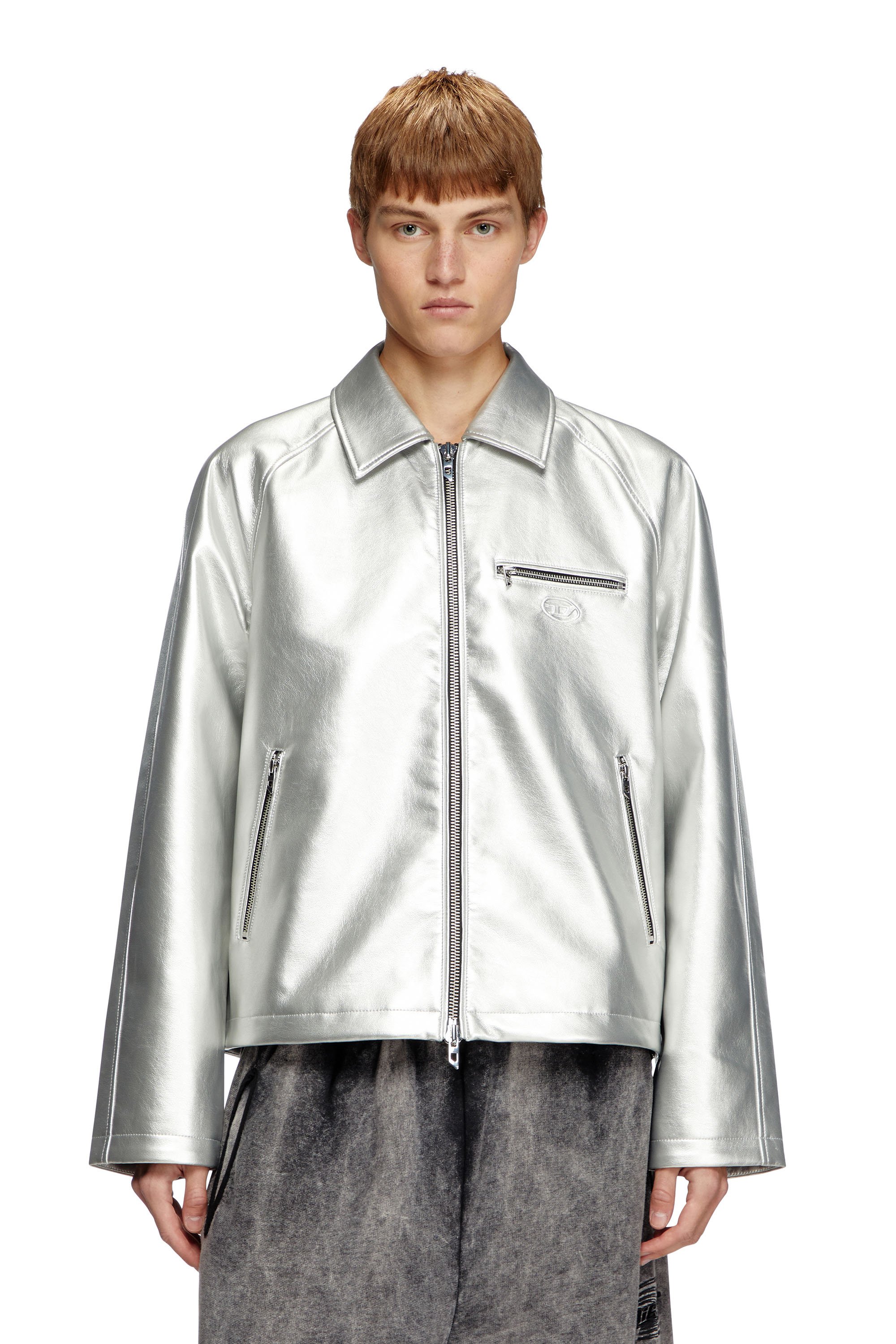 Diesel - J-THOME, Unisex's Metallic coach jacket in Silver - 6