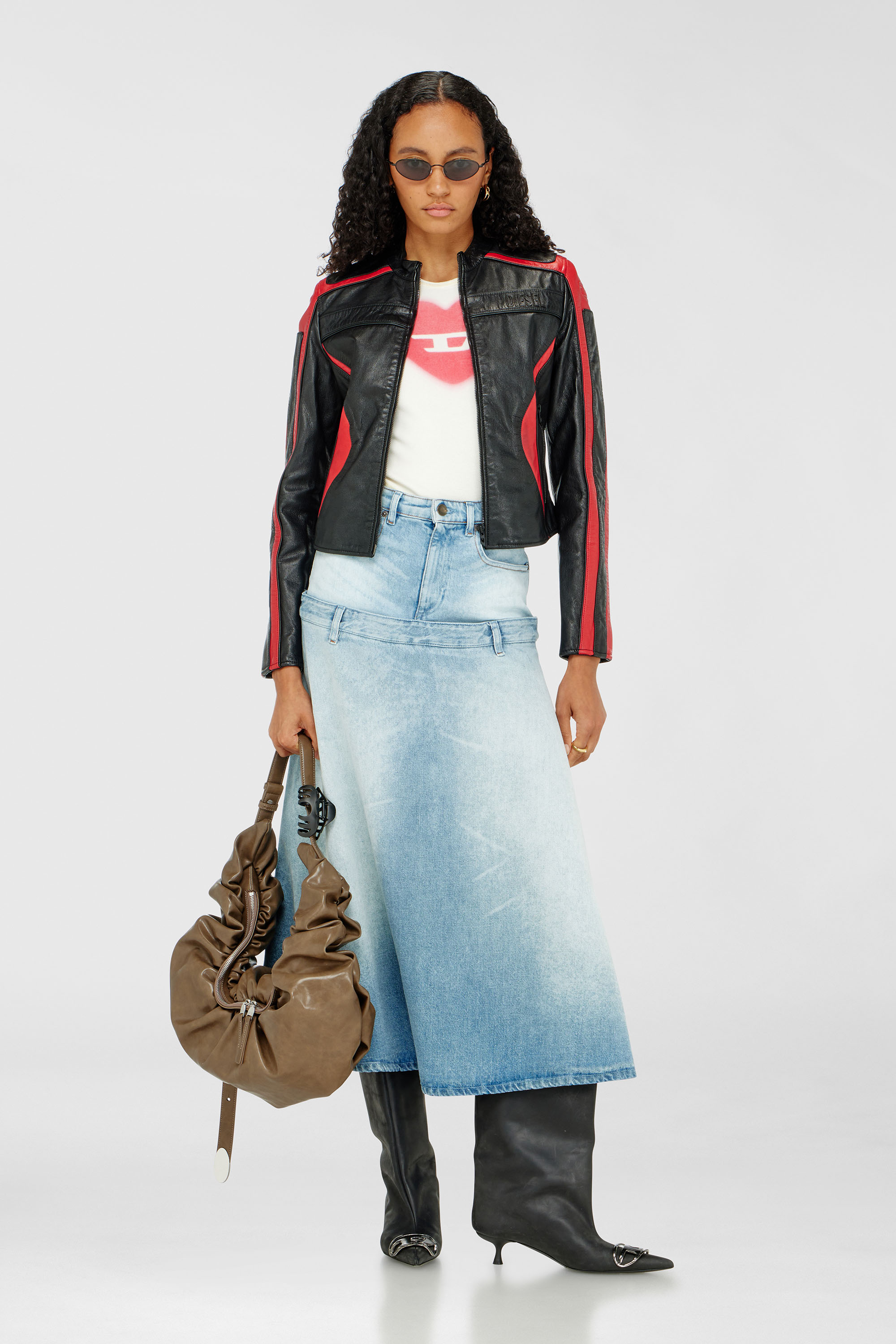Diesel - L-OVABLE, Giacca biker in pelle color block Donna in Multicolor - 1