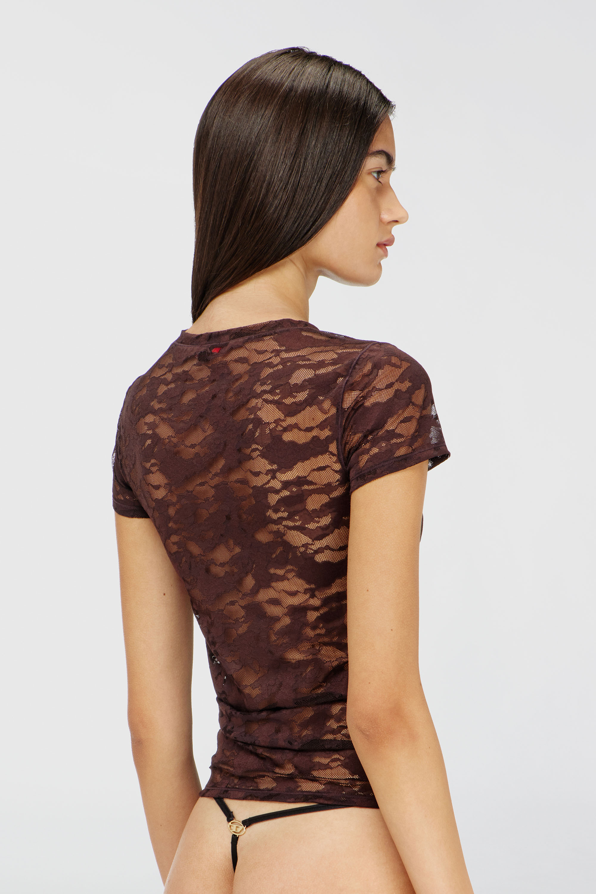 Diesel - KASIA-UTLT, T-shirt in pizzo camouflage Donna in Marrone - 4