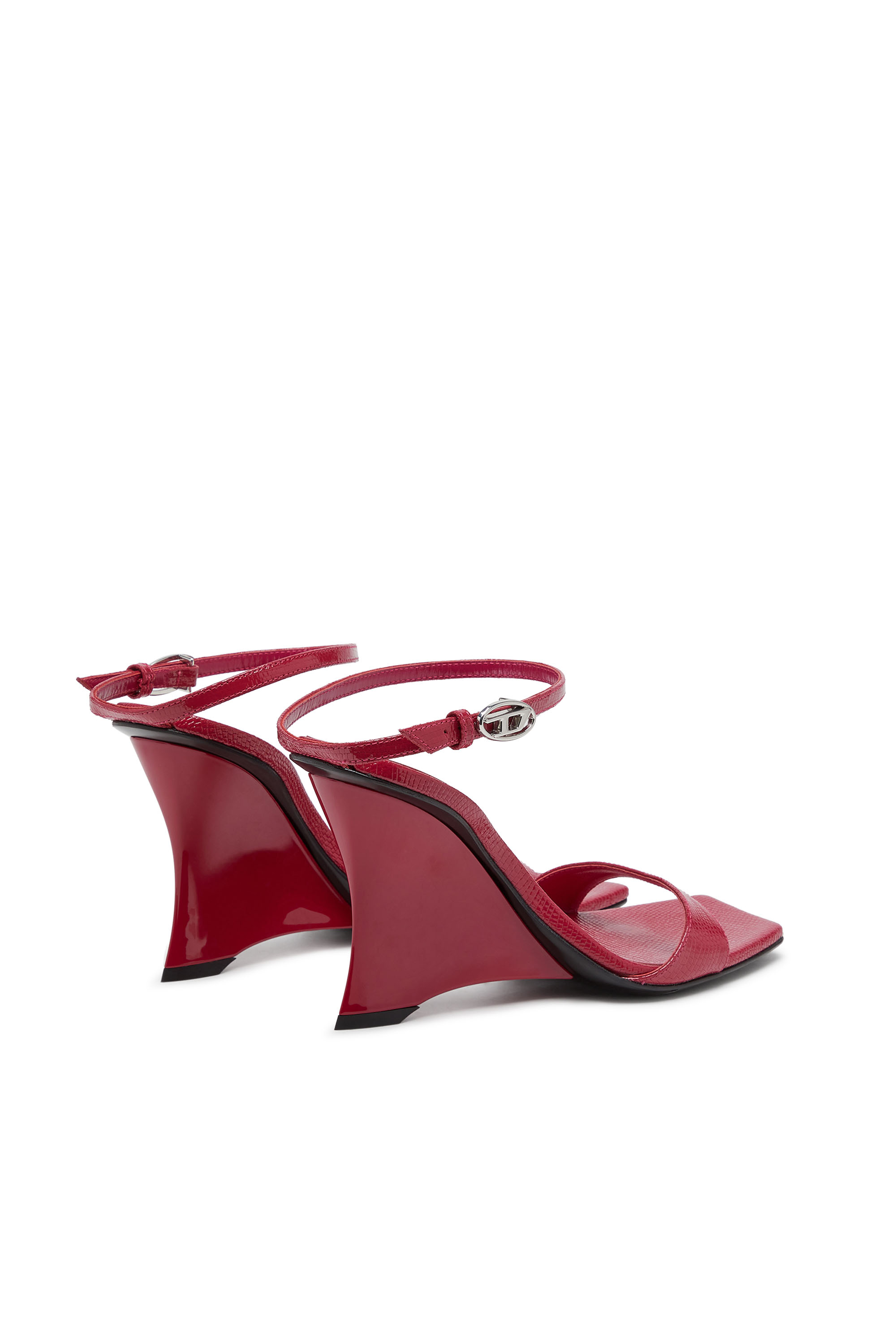 Diesel - D-AMBER SANDAL WEDGE, D-Amber-Sandali a zeppa in pelle effetto lucertola Donna in Rosa - 3