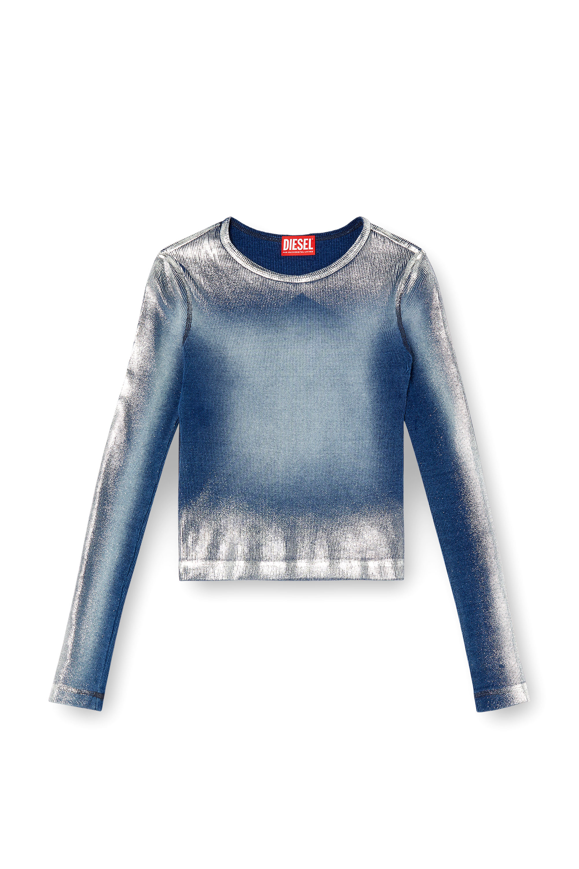 Diesel - T-BANES-NC-Q1, T-shirt a maniche lunghe con sfumature metalliche Donna in Blu - 3