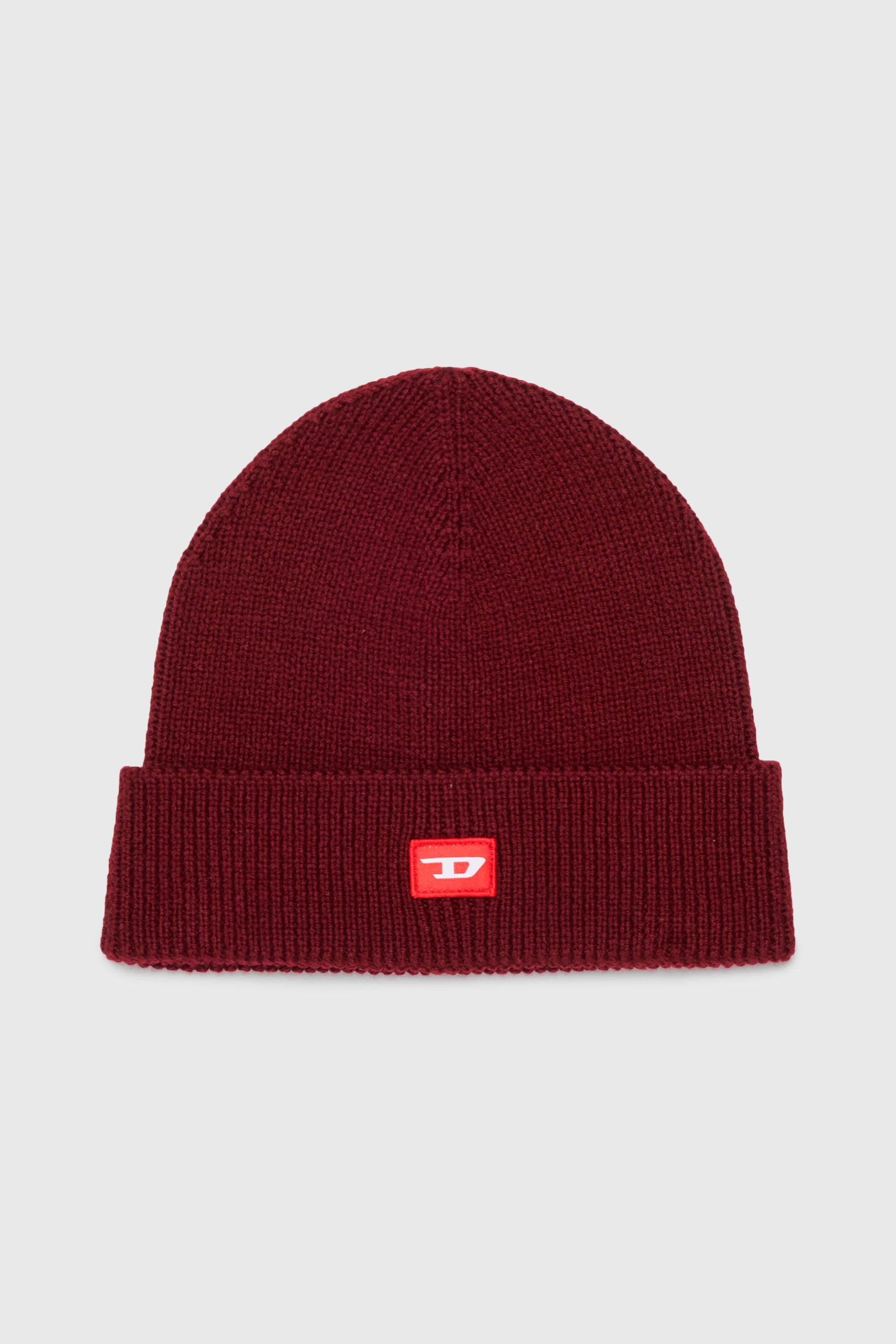 Diesel - FLOT, Berretto in misto lana con patch D logo Unisex in Rosso - 1