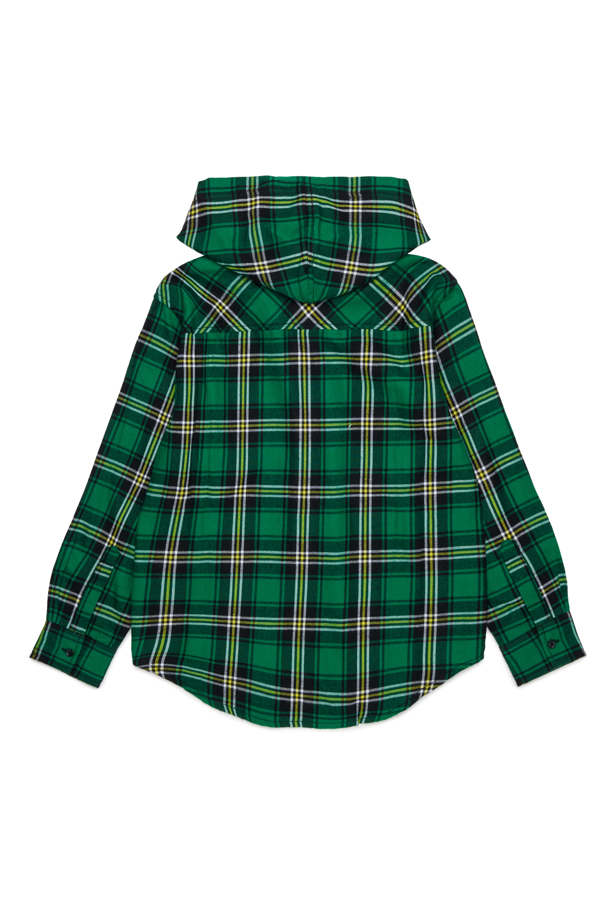 Diesel - CHECK OVER, Camicia con cappuccio a quadri con ricamo Oval D Uomo in Verde - 2