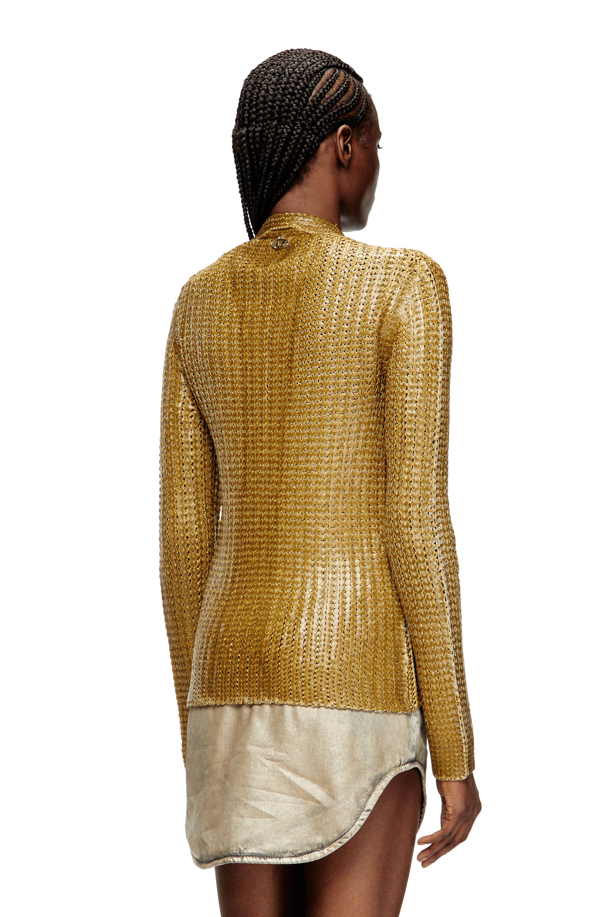 Diesel - M-MILLO, Cardigan a costine effetto lucido Donna in Marrone - 4
