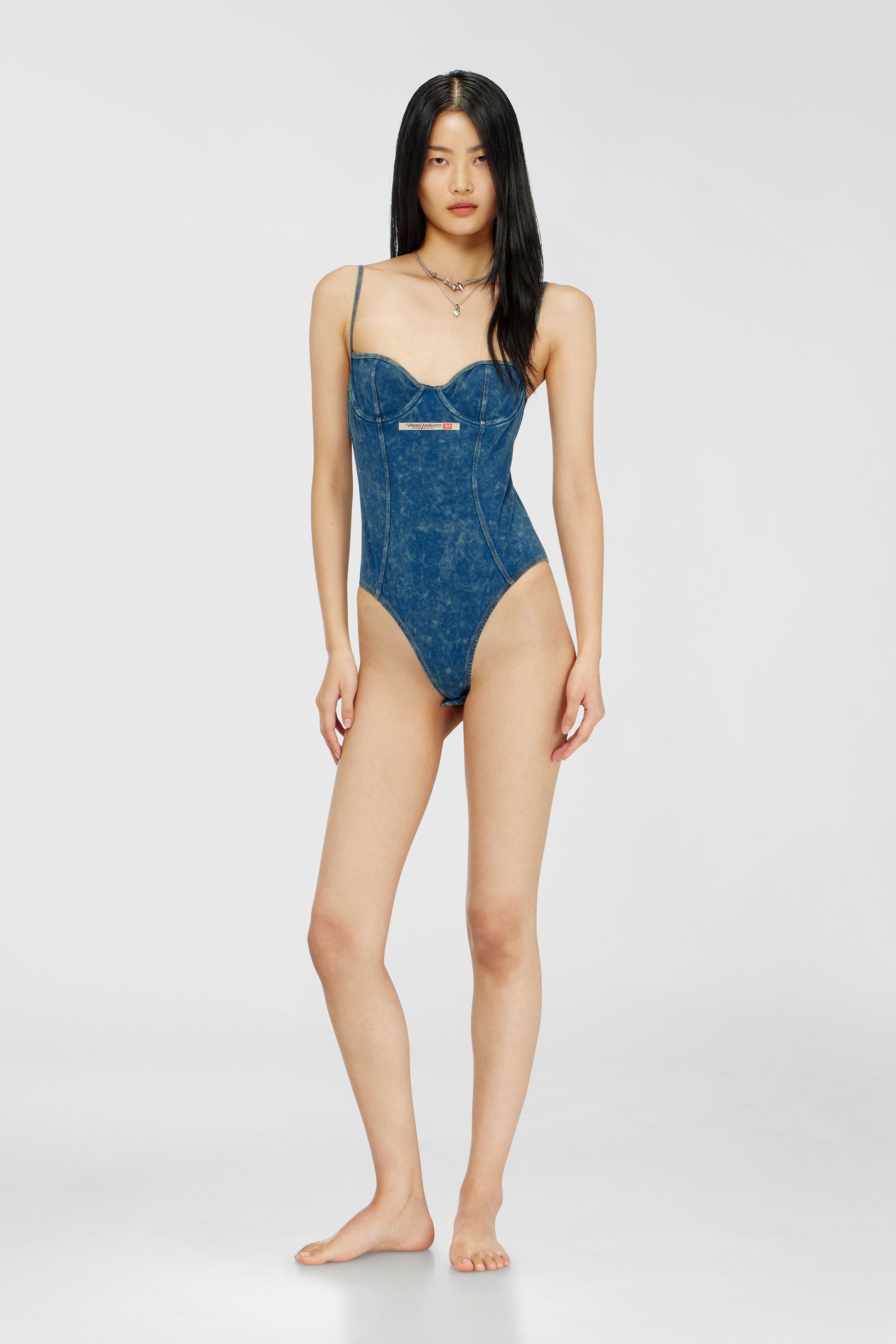 Diesel - TILDA-DNM, Body effetto denim con cut-out sulla schiena Donna in Blu - 2