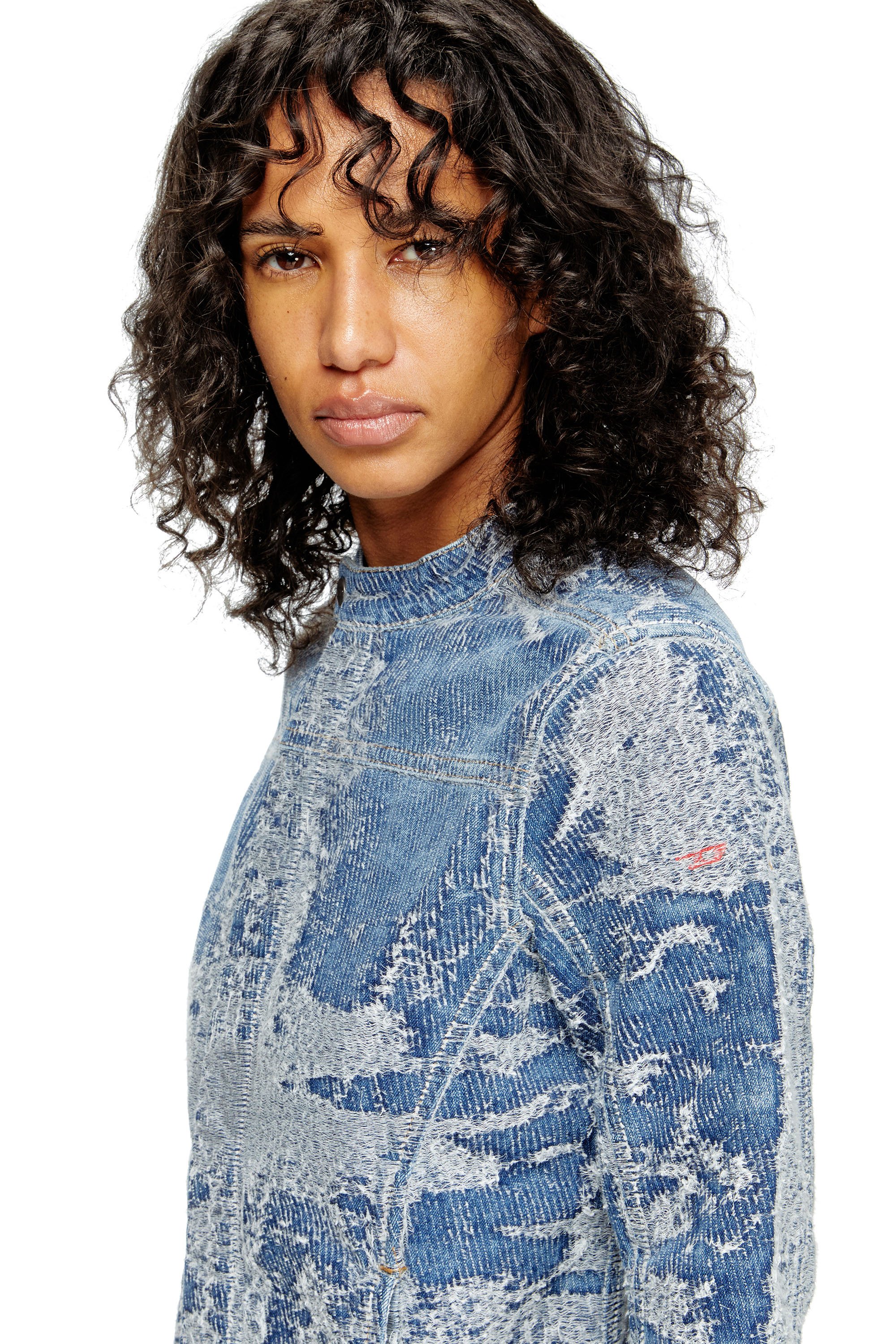 Diesel - DE-MOR-S1, Giacca in denim jacquard distressed Donna in Blu - 5