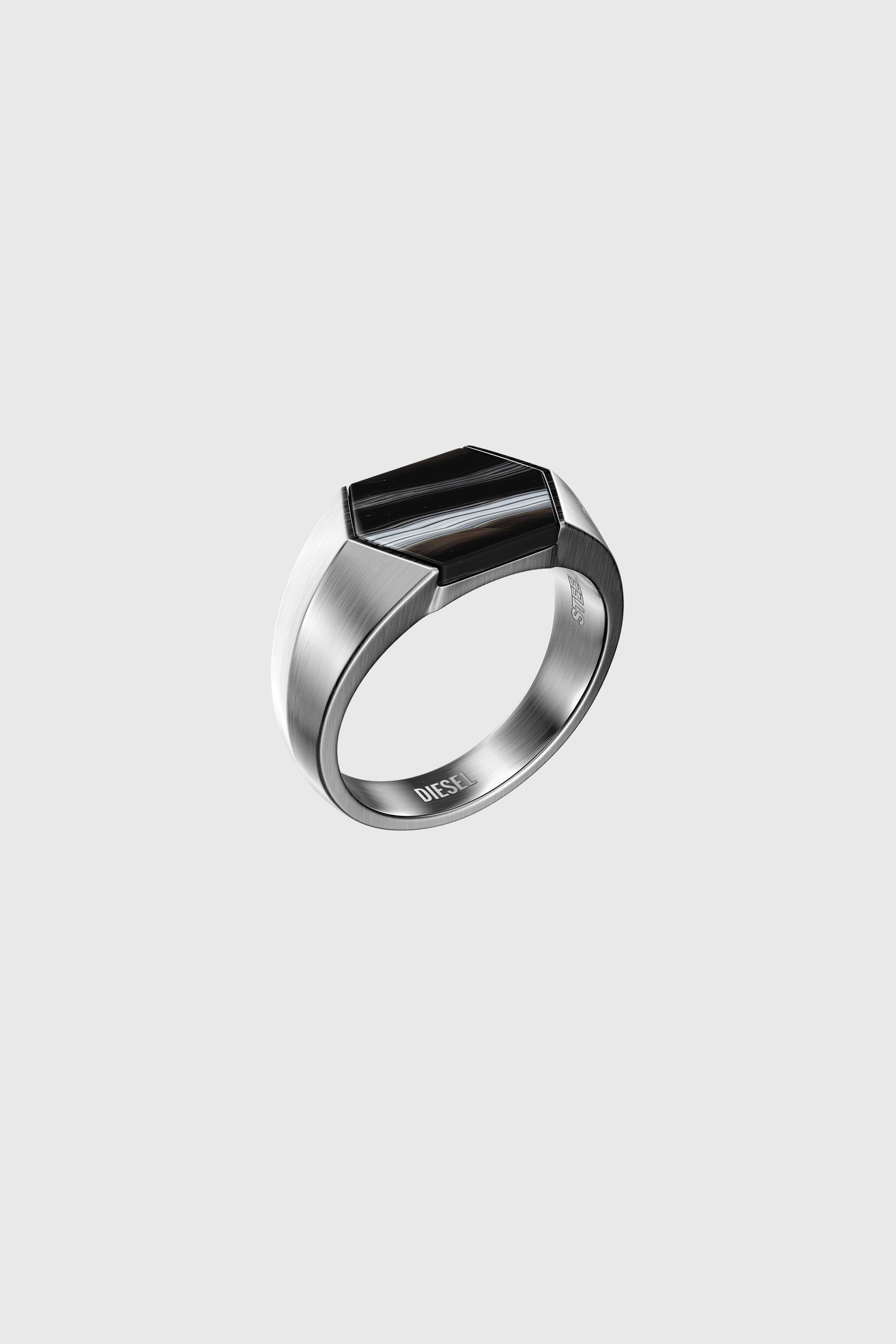 Diesel - DX1711040, Unisex's Black Agate Signet Ring in Silver/Black - 1