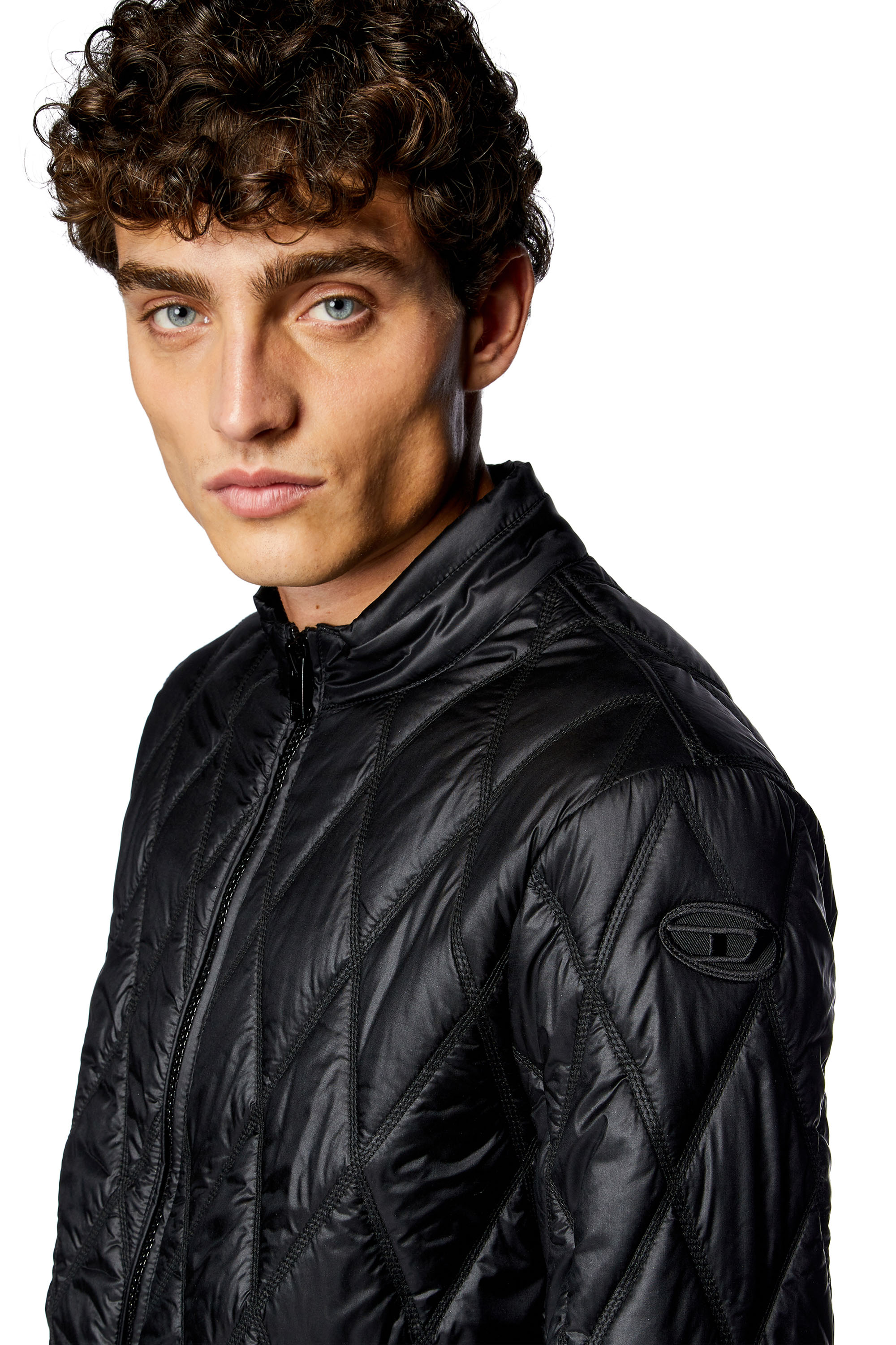 Diesel - J-NIEL, Man Mock-neck jacket in quilted nylon in Black - Image 5