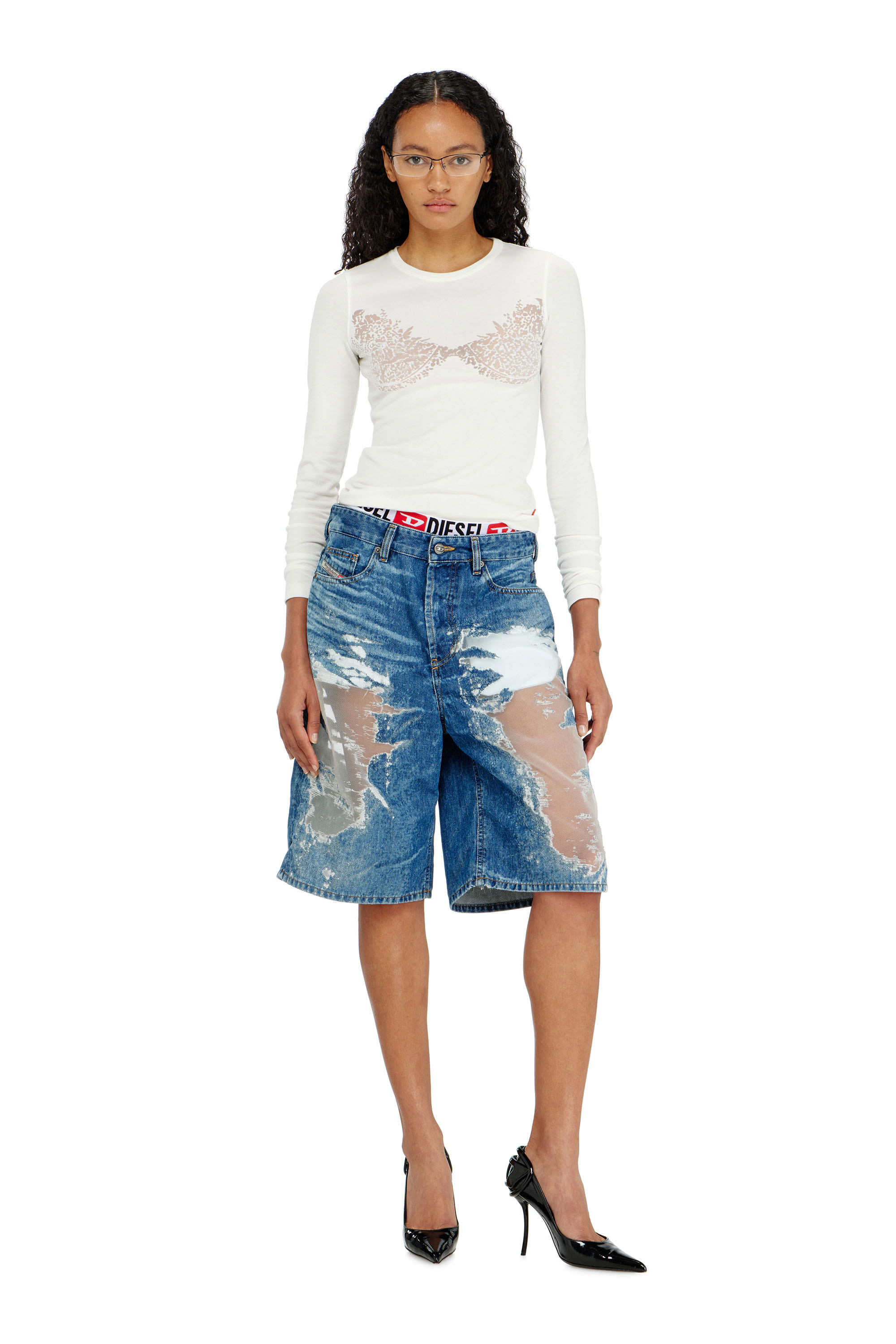 Diesel - PR-DE-SIRE-SHORT, Pantaloni corti in denim devor&eacute; Unisex in Blu - 6