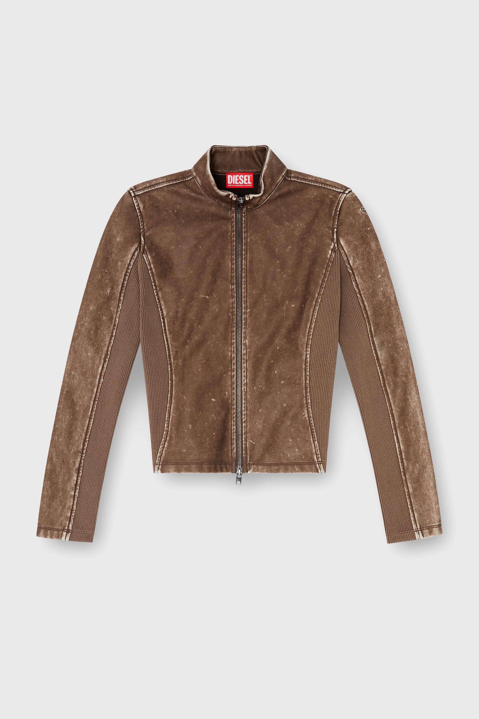 Diesel - T-HUNDER, Giacca biker con inserti in maglia a costine Donna in Marrone - 2