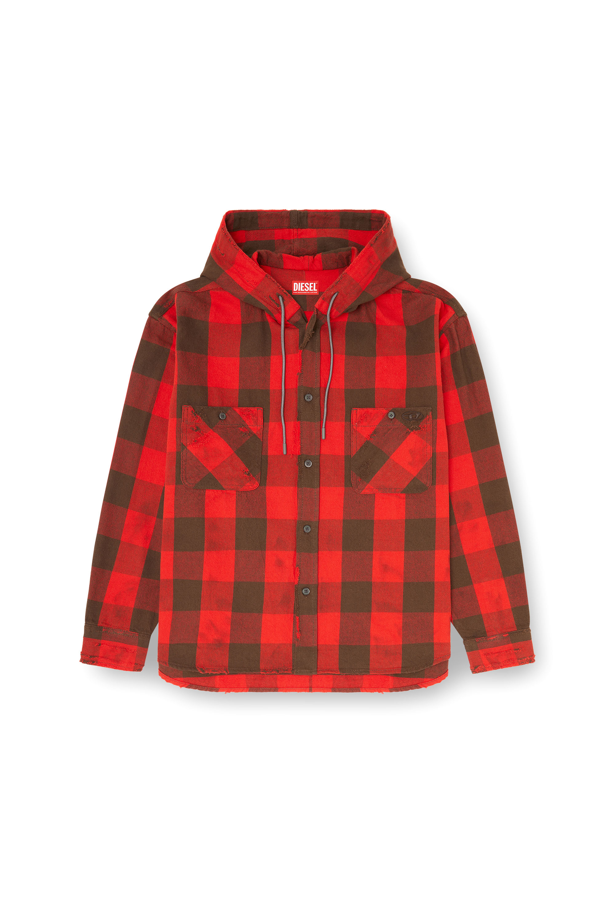 Diesel - S-DRUM-HOODY, Camicia con cappuccio effetto distressed in flanella a quadri Uomo in ToBeDefined - 3