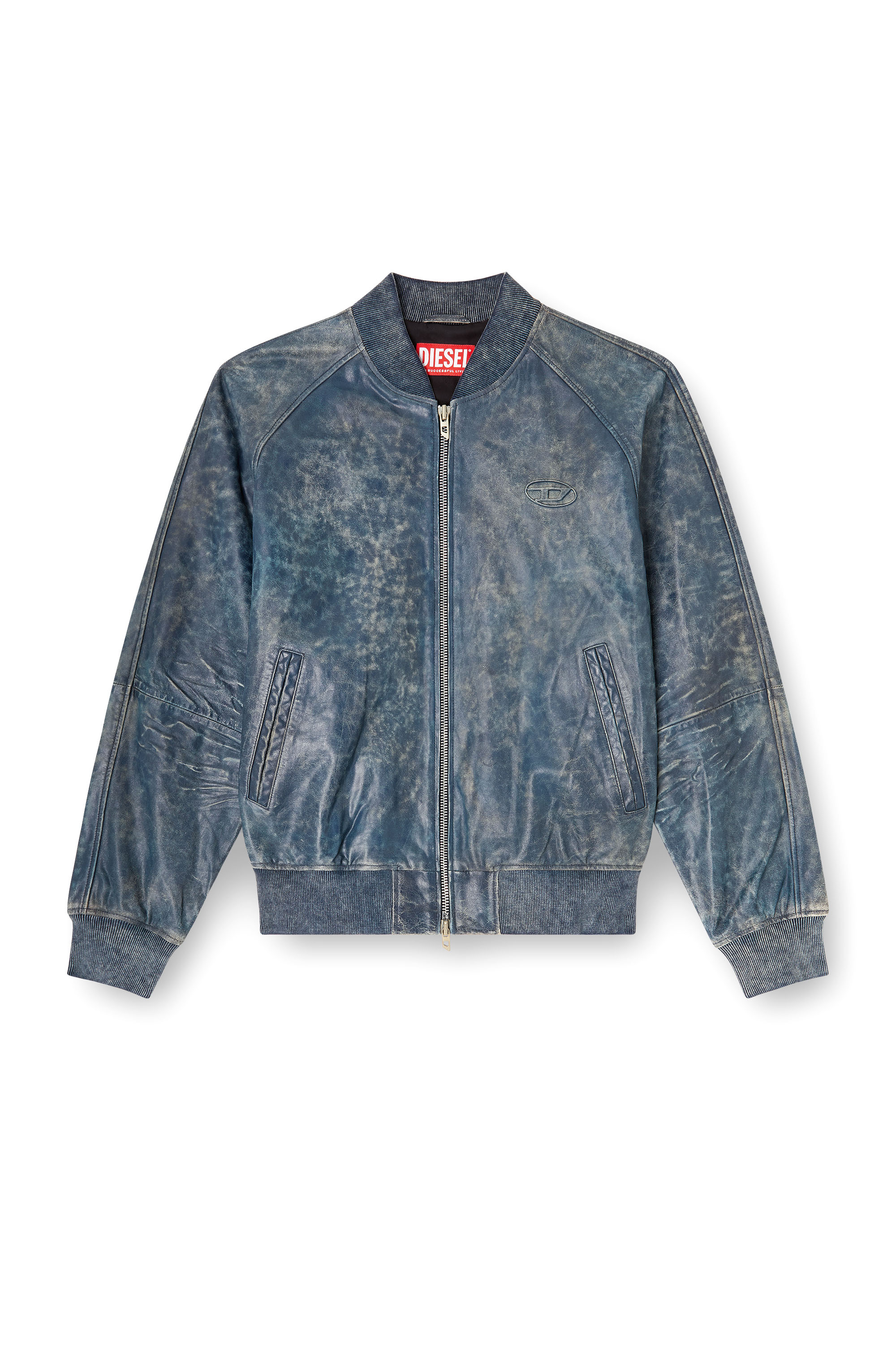 Diesel - L-COBB, Giacca bomber in pelle trattata Uomo in Blu - 3