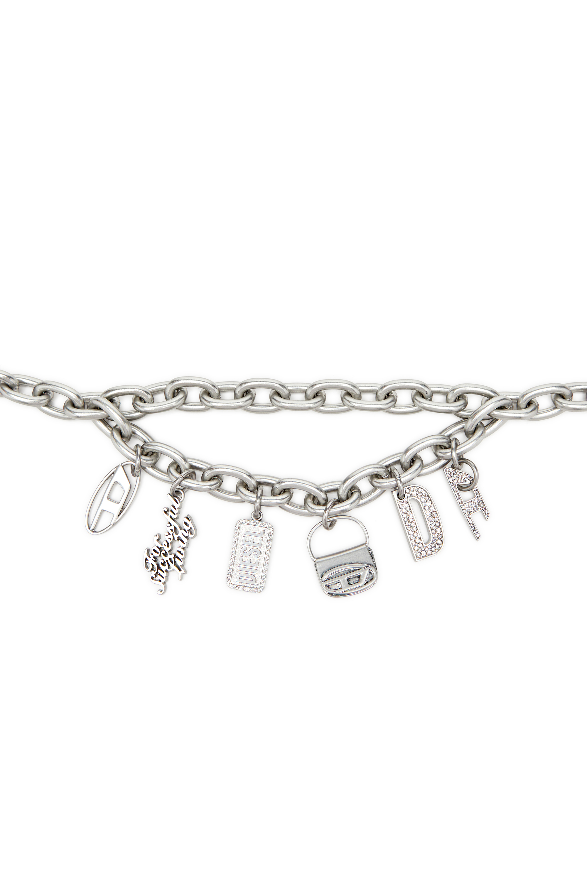 Diesel - B- MULTICHARM CHAIN, Cintura a catena con charm logo Donna in Argento - 3