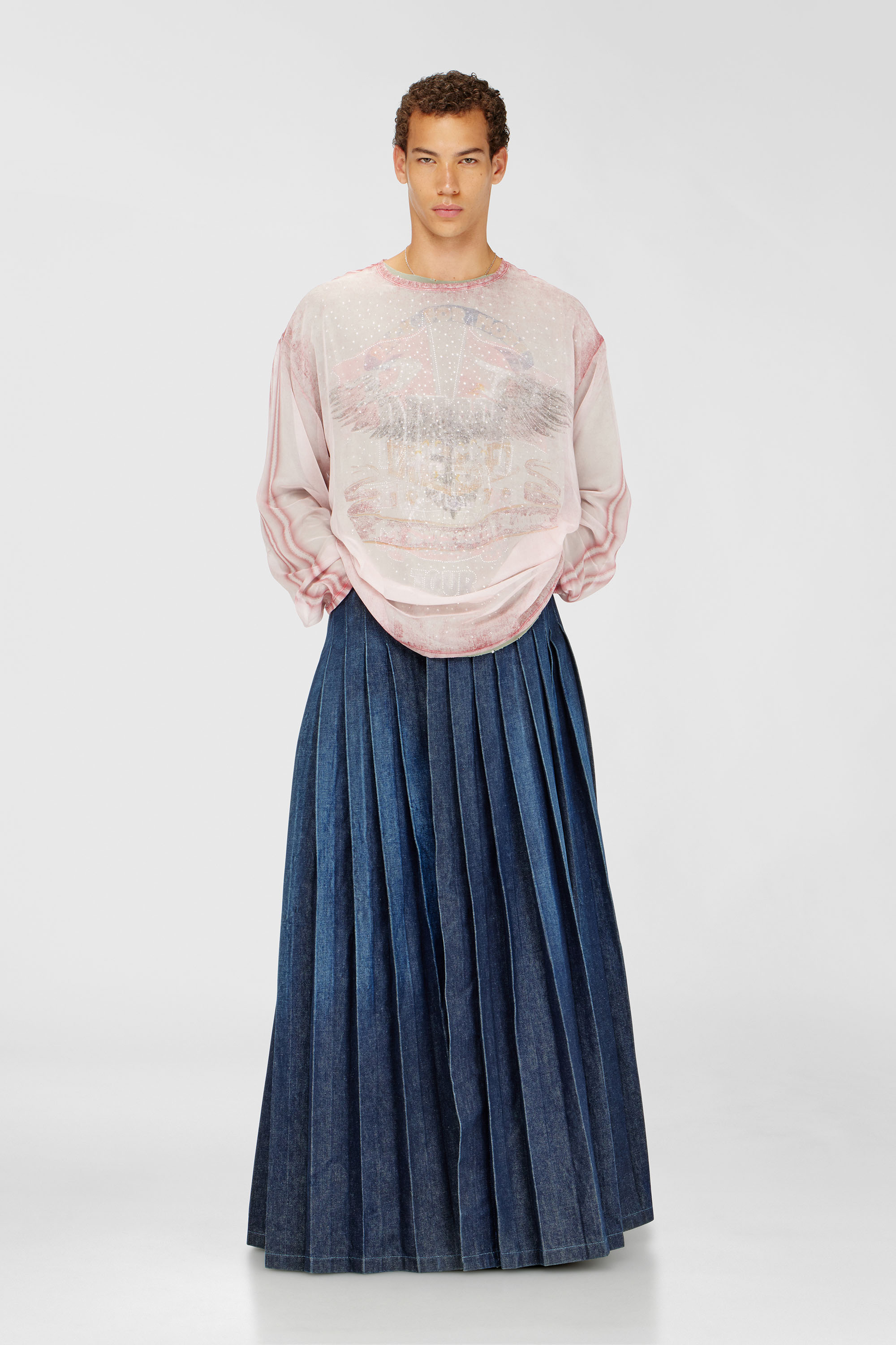 Diesel - T-DOUBLEX-LS, Top in chiffon trasparente con grafiche da concerto Uomo in Rosa - 2