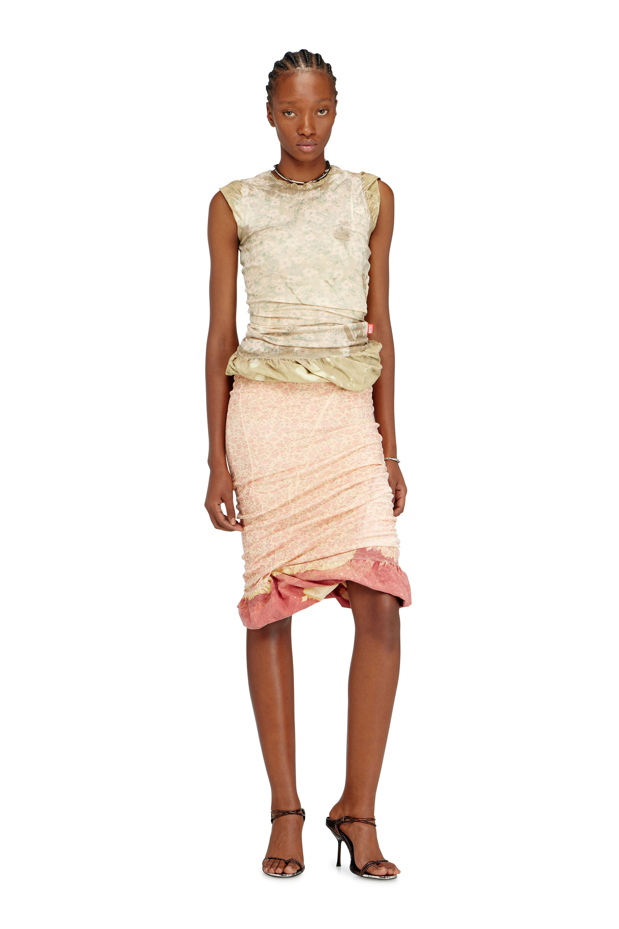 Diesel - T-ORY, Top a strati effetto bleach Donna in Verde - 2