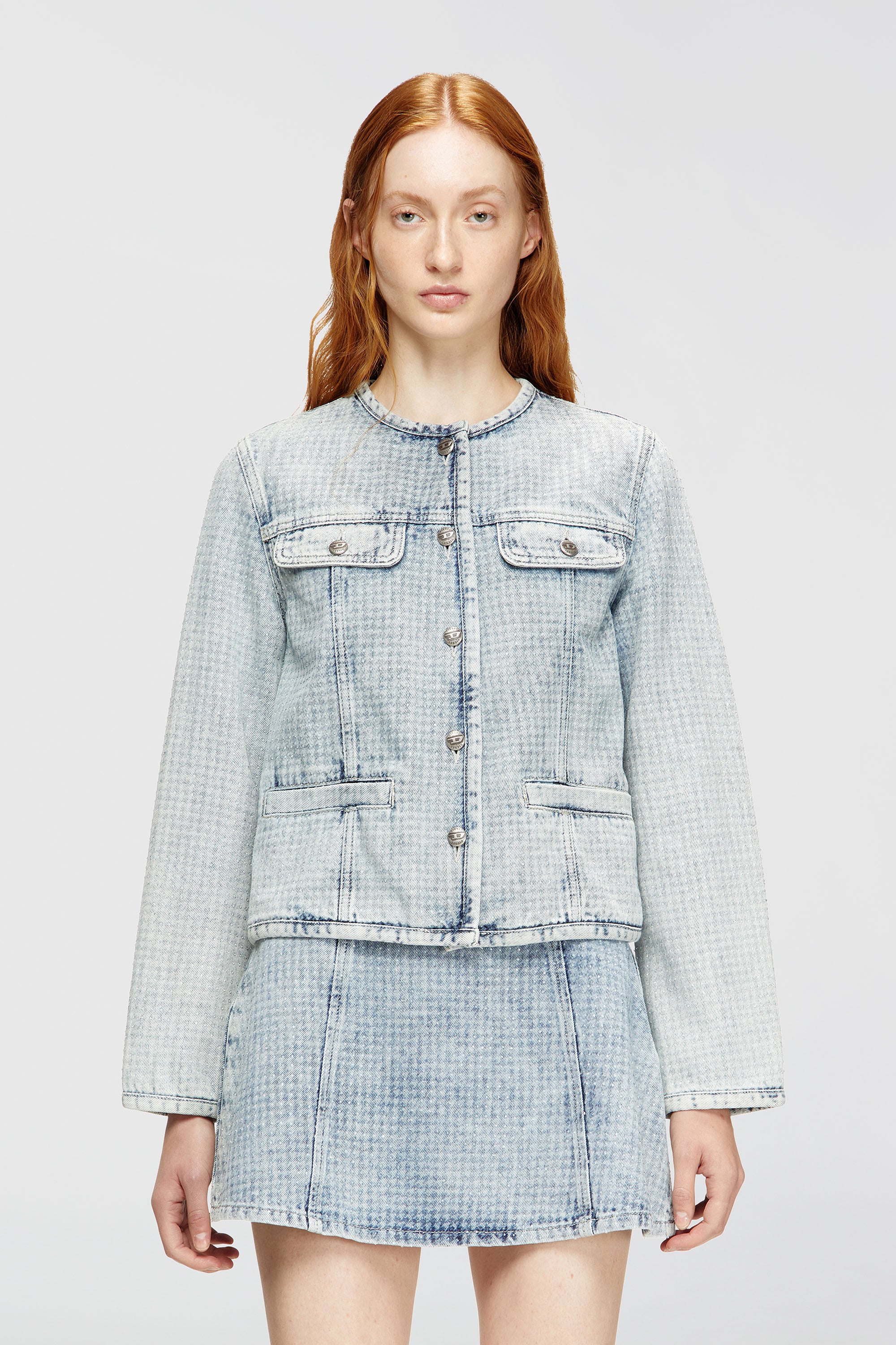 Diesel - DE-GRAFY-S, Giacca in denim con motivo grafico e cristalli Donna in Blu - 1