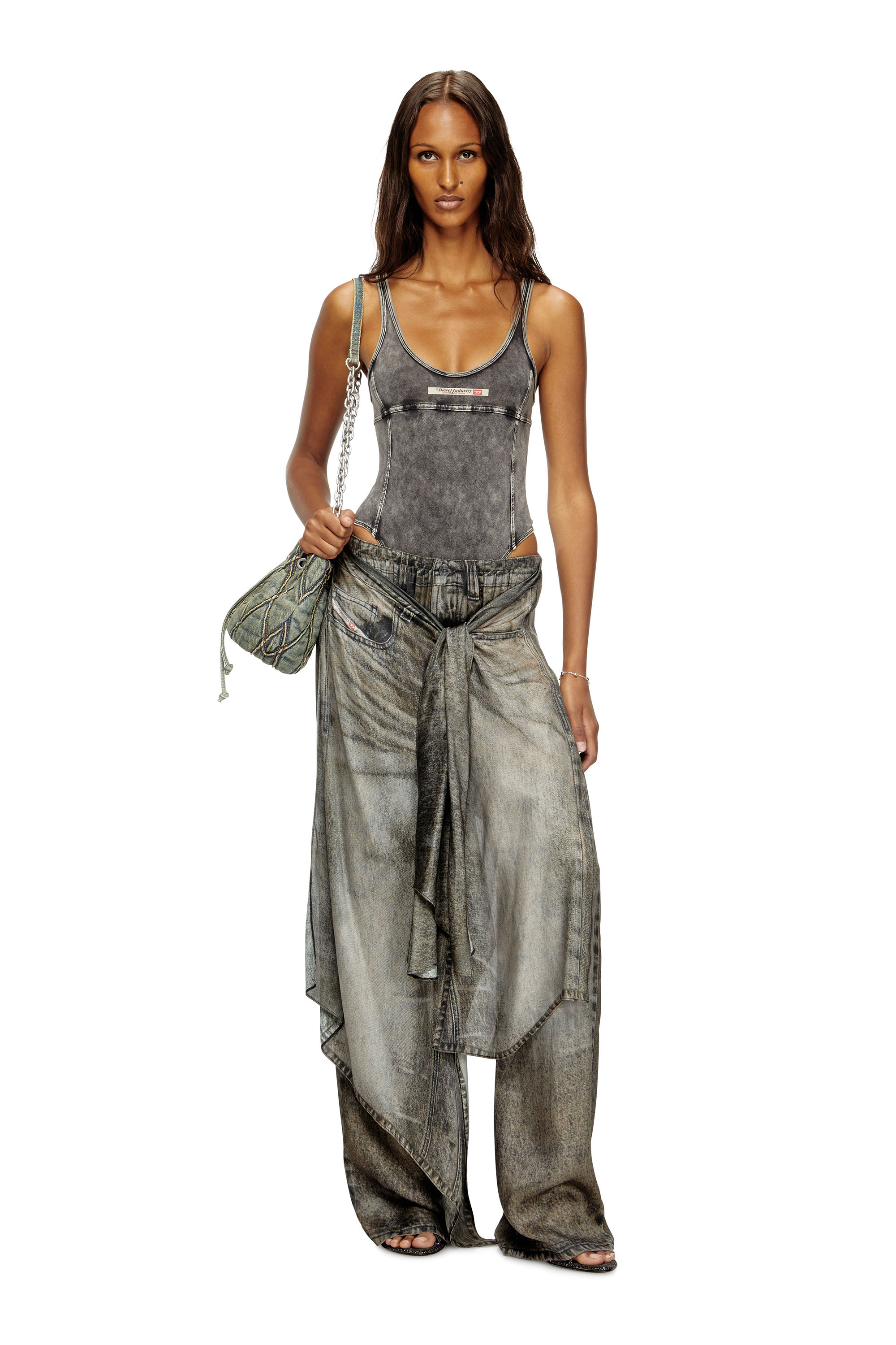 Diesel - PHOEBE-DNM, Body in jersey effetto denim Donna in Grigio - 4