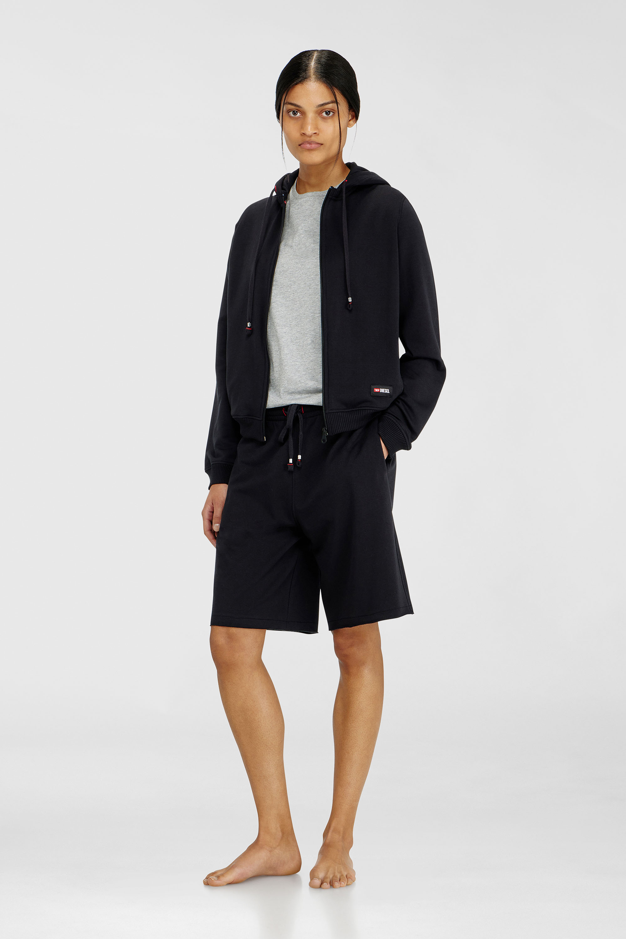 Diesel - HARRIET-D-CORE, Felpa con cappuccio in misto cotone smerigliato Donna in Nero - 1