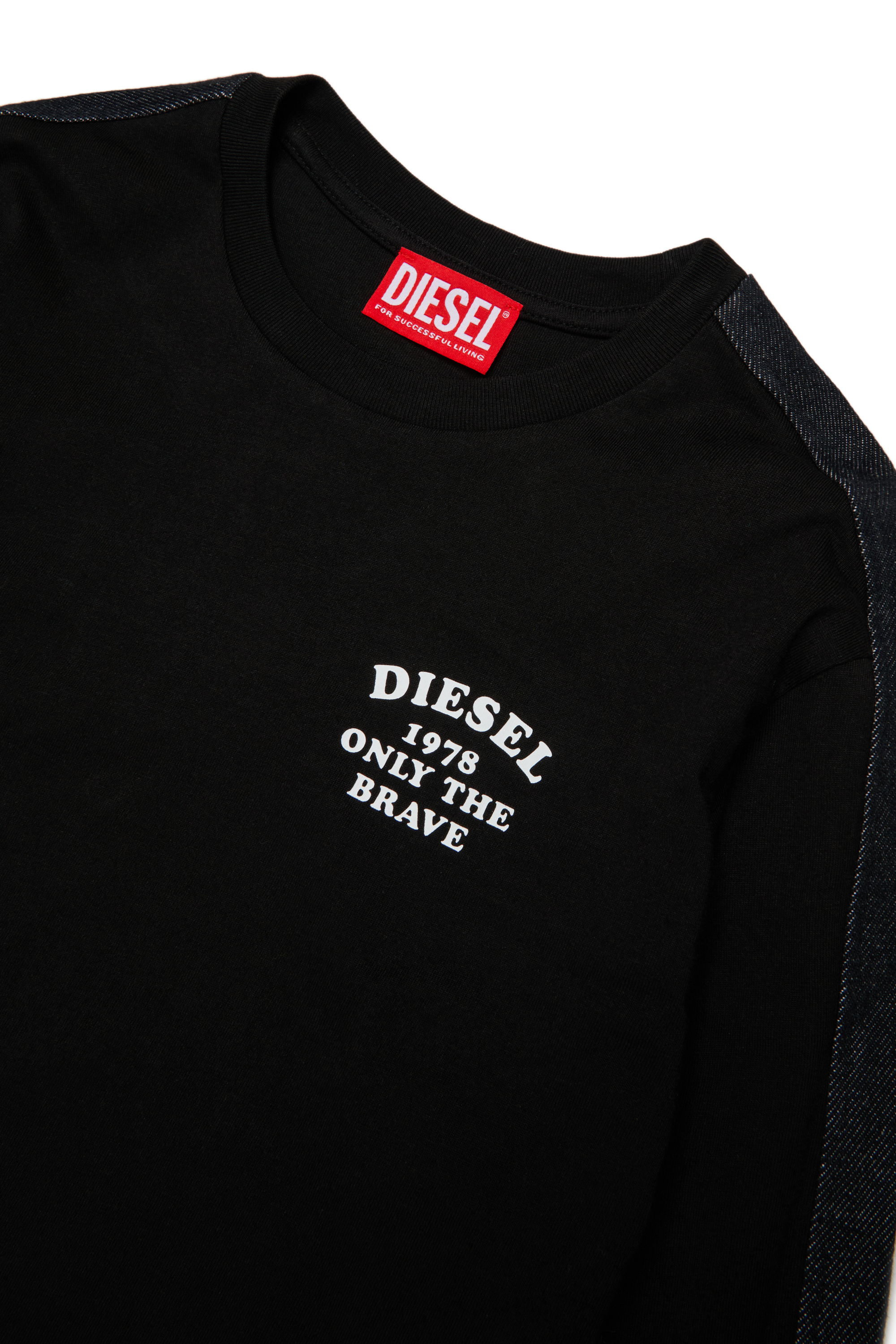 Diesel - TEAN OVER, T-shirt a manica lunga con logo e bande a contrasto Uomo in Nero - 3