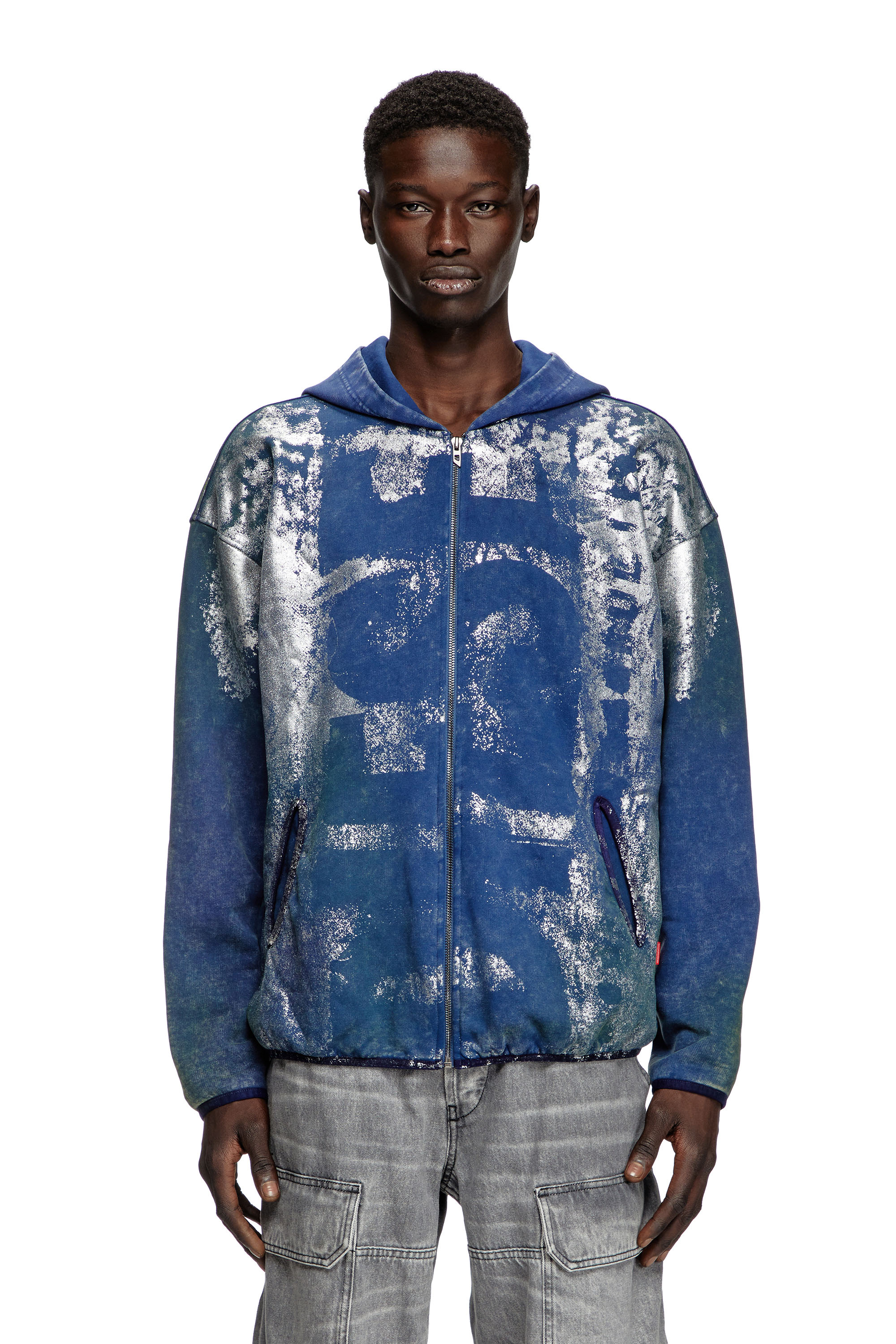 Diesel - S-LOXTY-ZIP, Hoodie con zip ed effetti distressed Uomo in Blu - 1