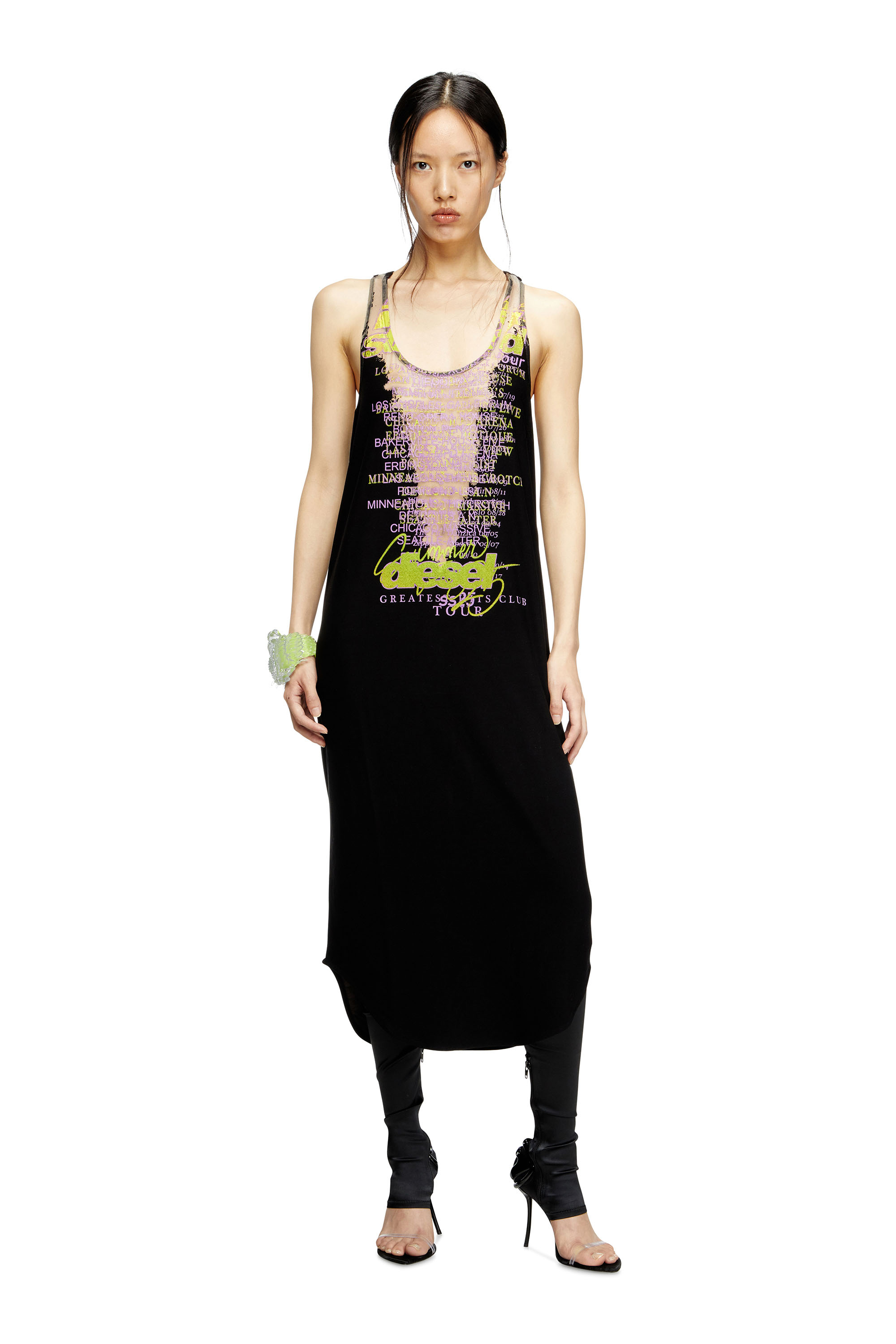 Diesel - D-SHANY-LONG, Abito a canotta con stampa DJ Donna in Nero - 1