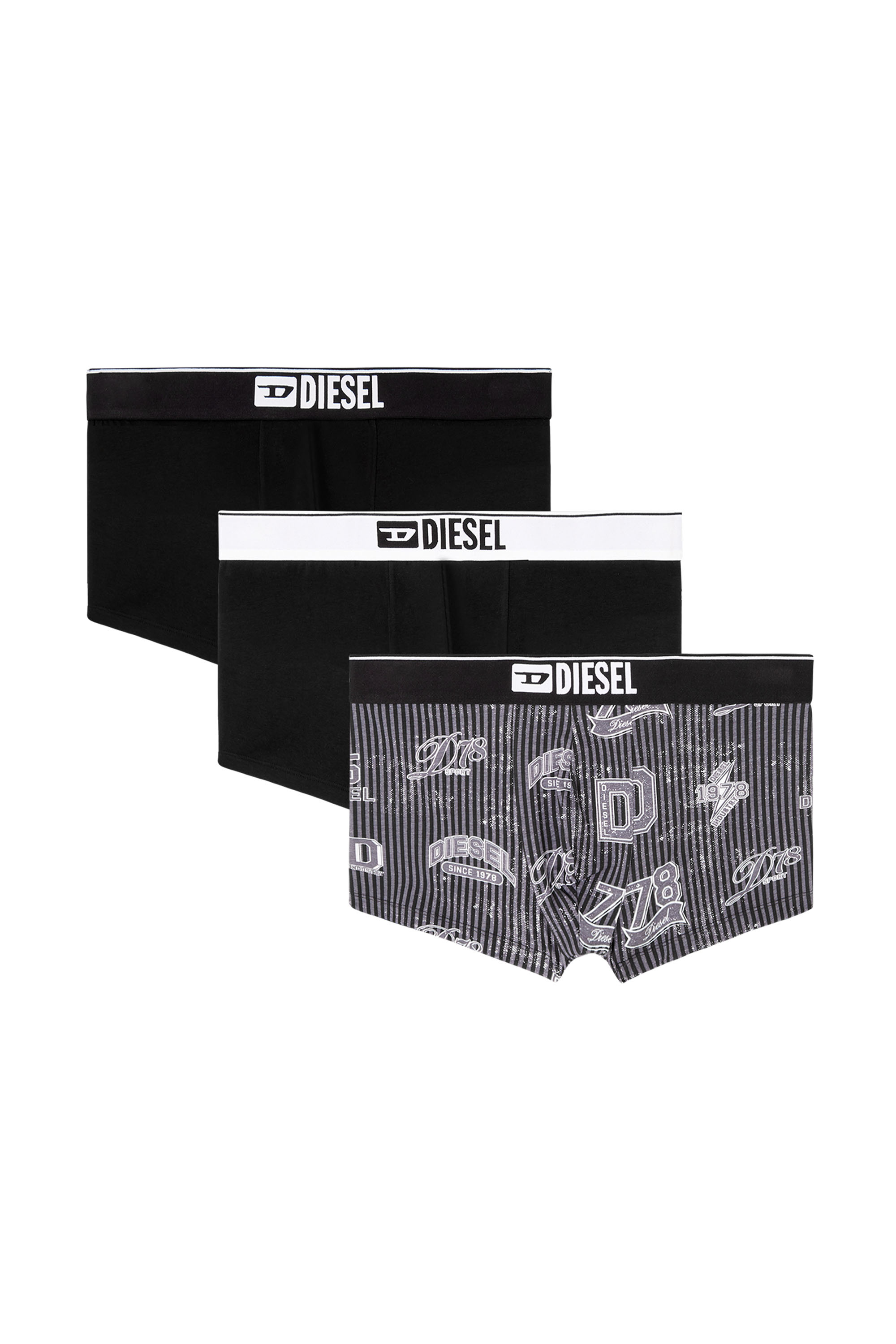 Diesel - DAMIEN-D-BOX-3PACK, Confezione da 3 boxer in cotone elasticizzato con stampa integrale Uomo in Nero - 1