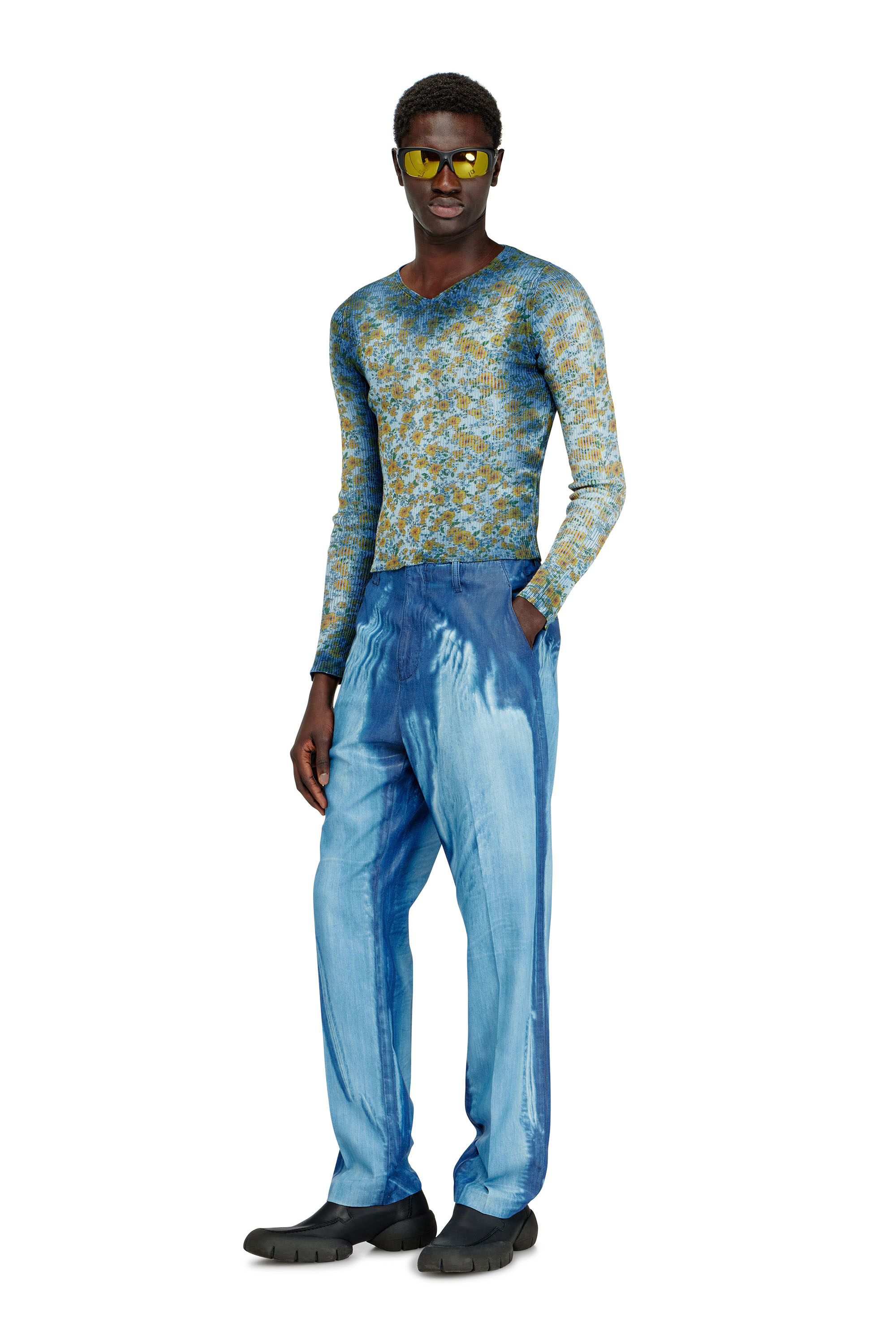 Diesel - M-EGE, Top a coste con stampa floreale effetto X-Ray Donna in Blu - 3