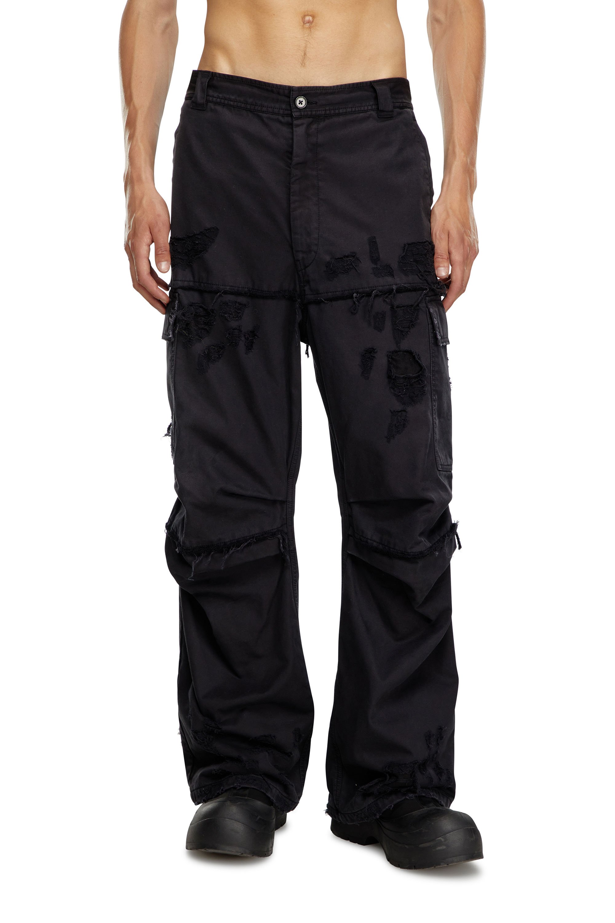 Diesel - P-OISE, Pantaloni con tasche in cotone dobby Uomo in Nero - 1