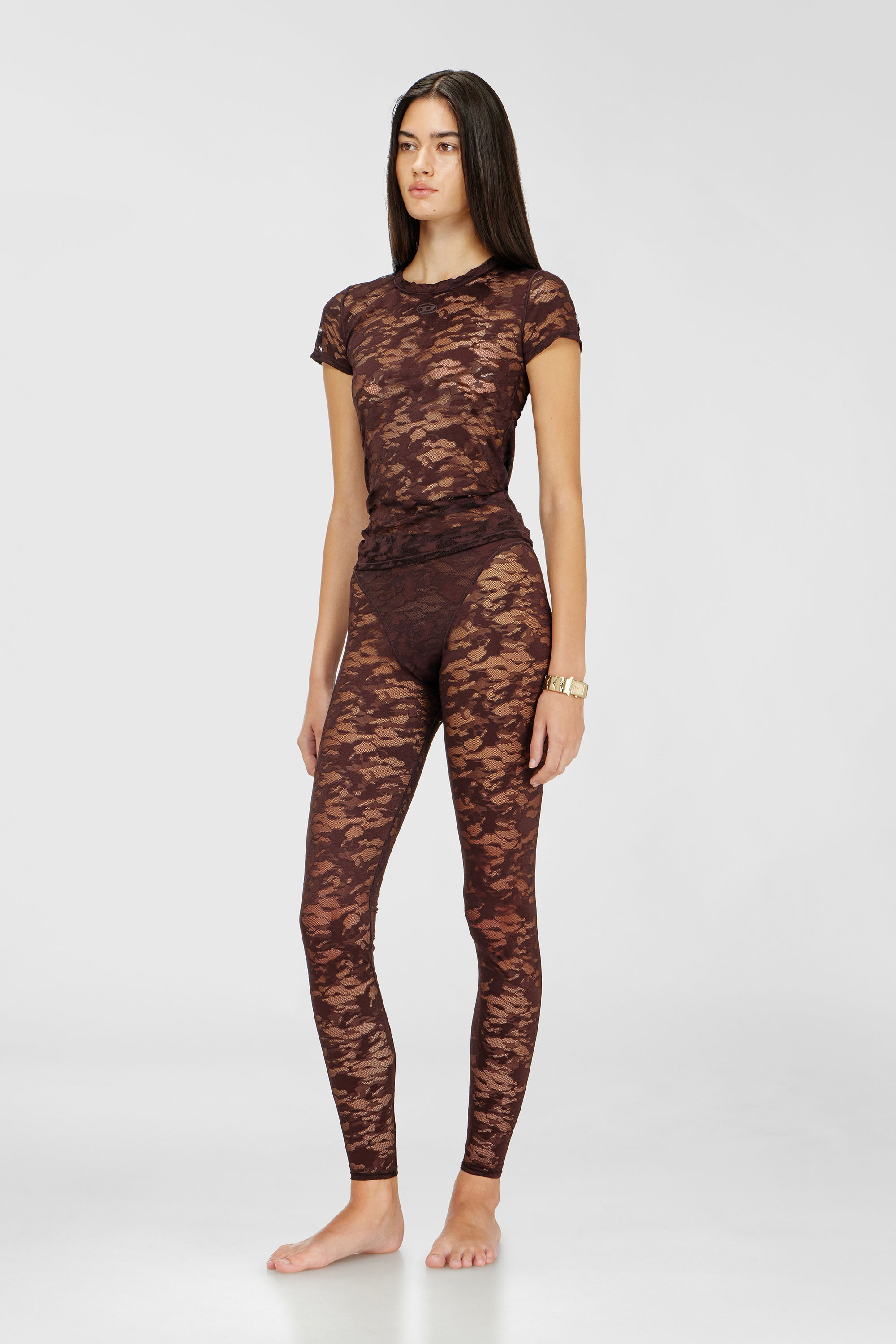 Diesel - HAYLEY-UTLT, Leggings in nylon pizzo camouflage Donna in Marrone - 1