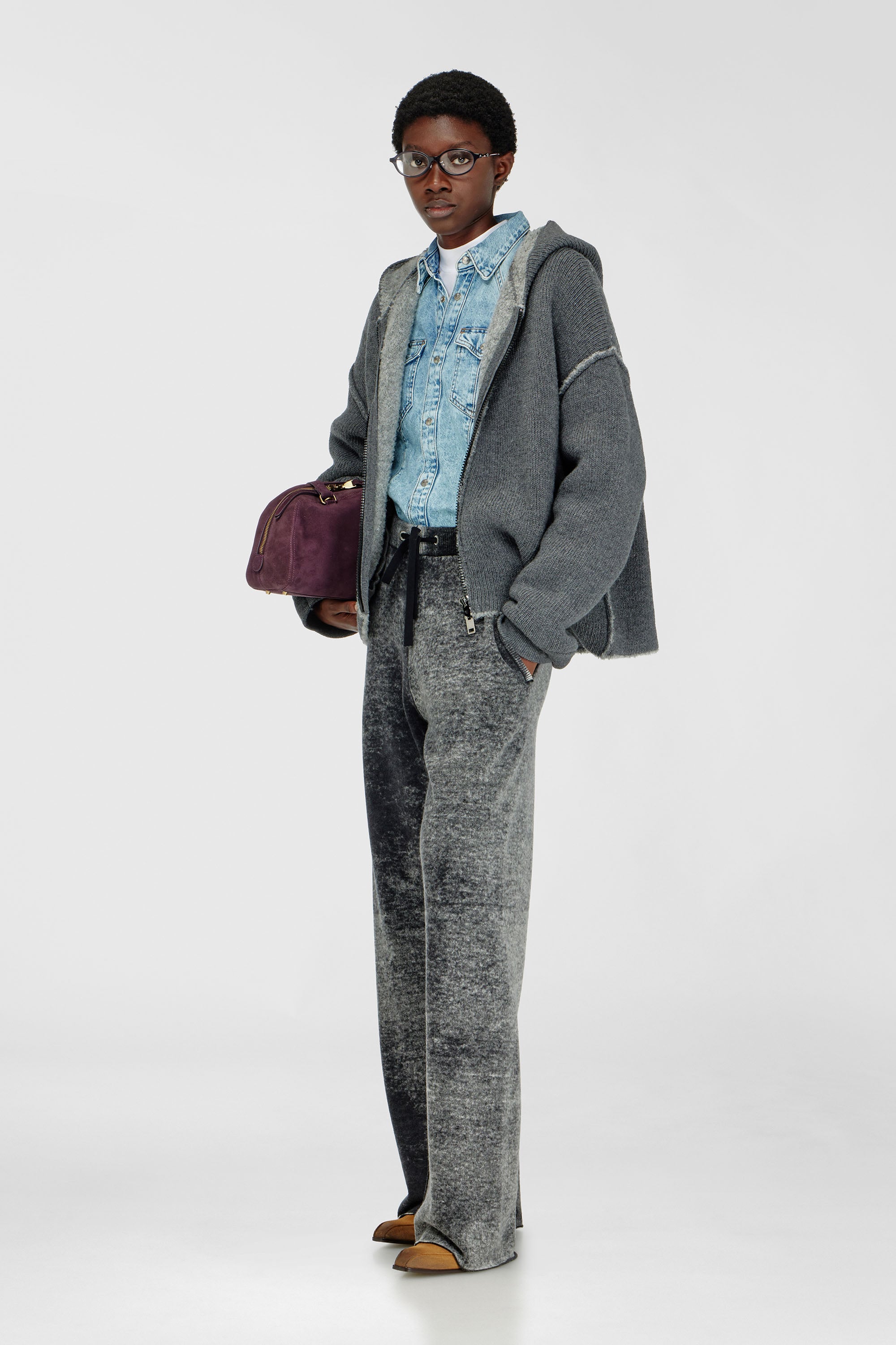 Diesel - M-HONORINE, Pantaloni tuta in maglia con stampa interna Donna in Grigio - 1