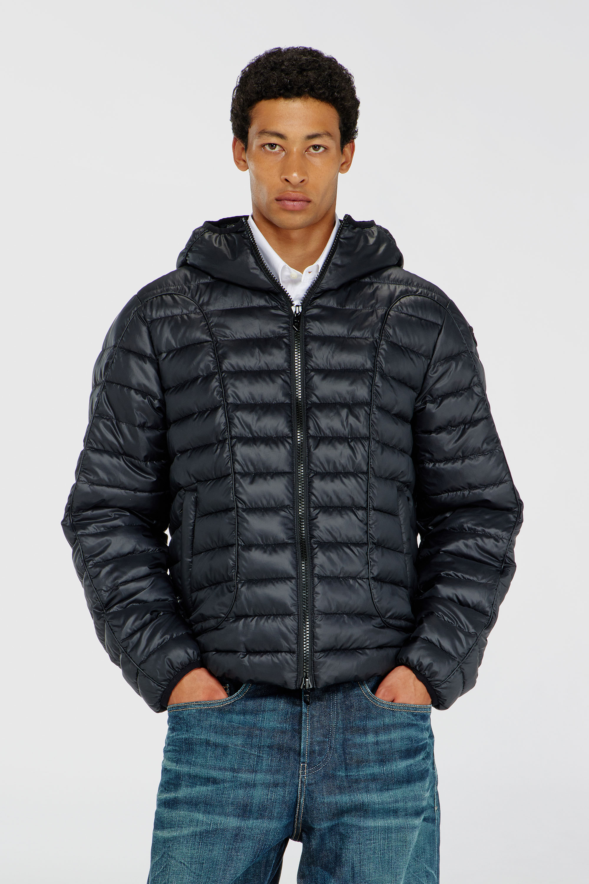 Diesel - W-STONE-WRD, Man's Puffer jacket with tonal piping in Black - 1