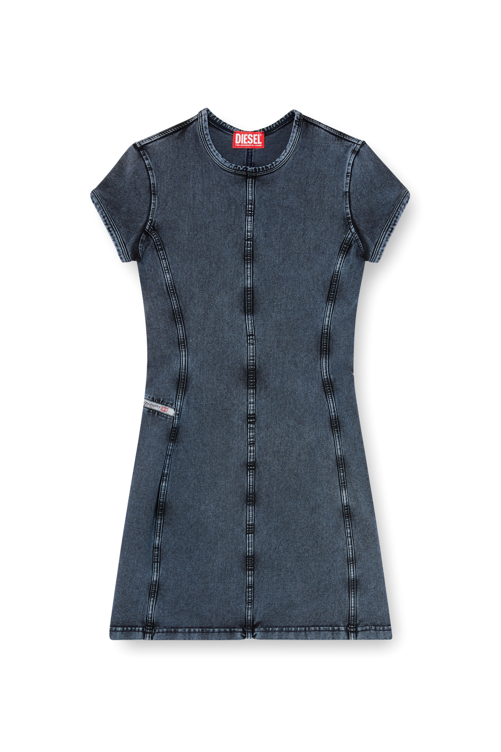 Diesel - D-CUPSLEEVES, Abito mini in jersey effetto denim Donna in Blu - 2