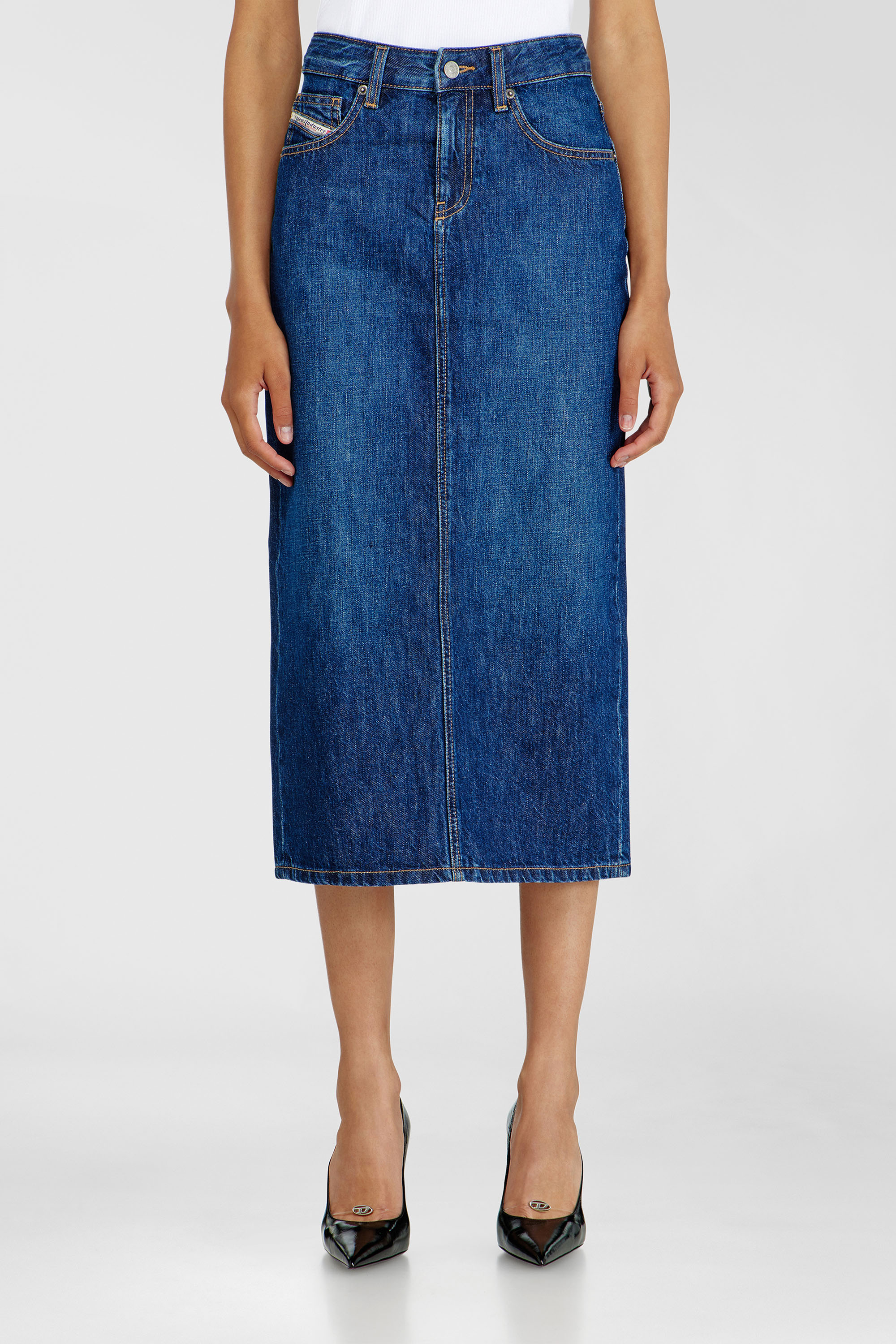 Diesel - DE-SKYE-D, Gonna midi in denim Donna in Blu - 1