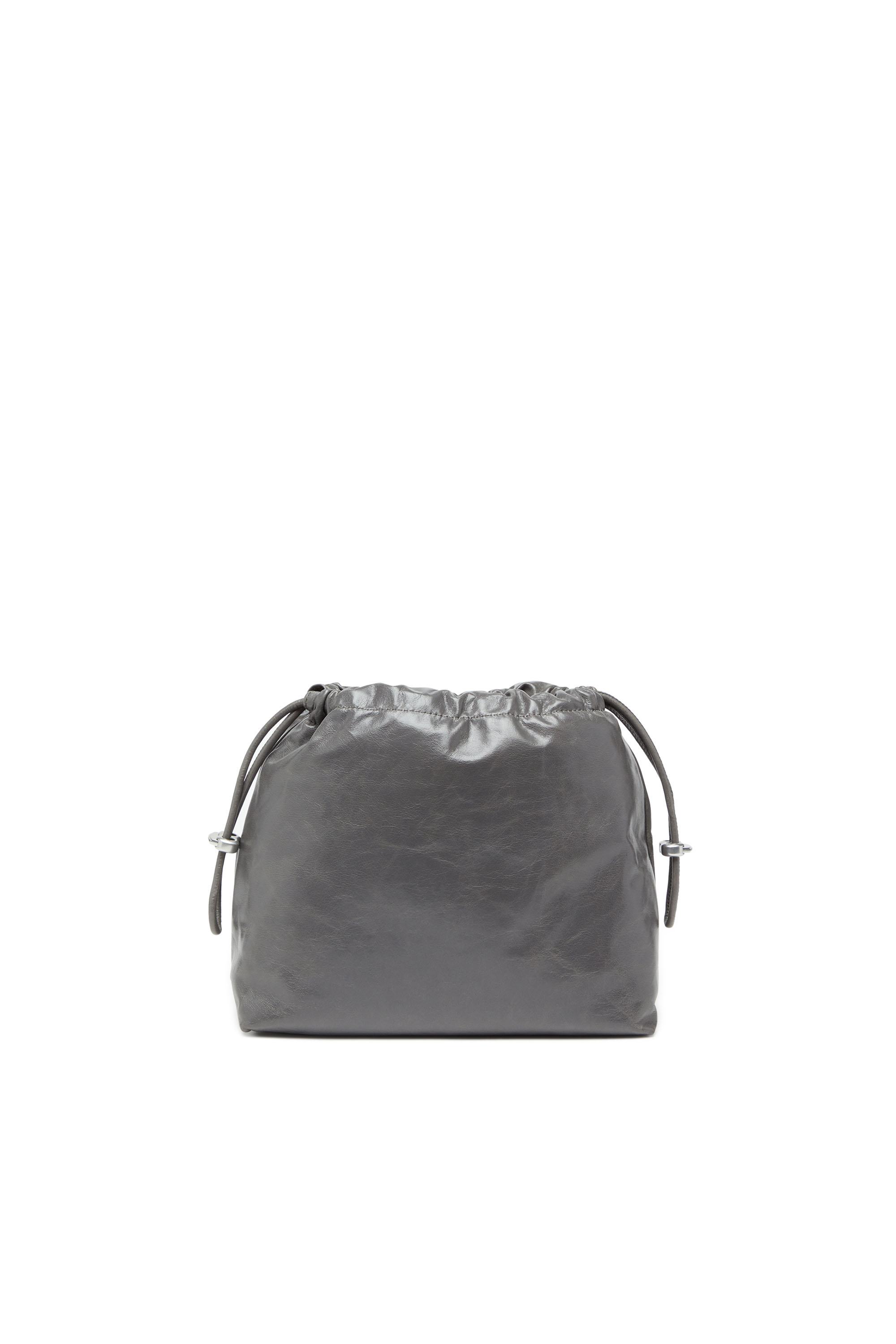 Diesel - SCRUNCH-D BUCKET, Borsa bucket in pelle lucida stropicciata Donna in Grigio - 3