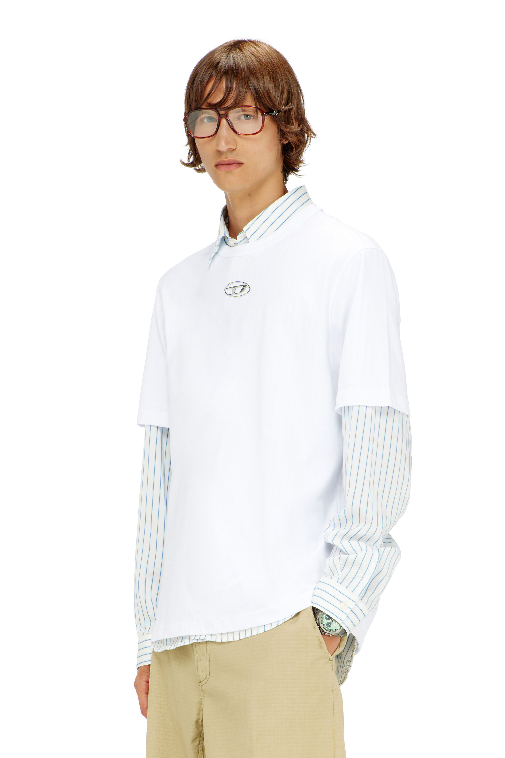 Diesel - T-ADJUST-OD, T-shirt con Oval D metallica Uomo in Bianco - 1