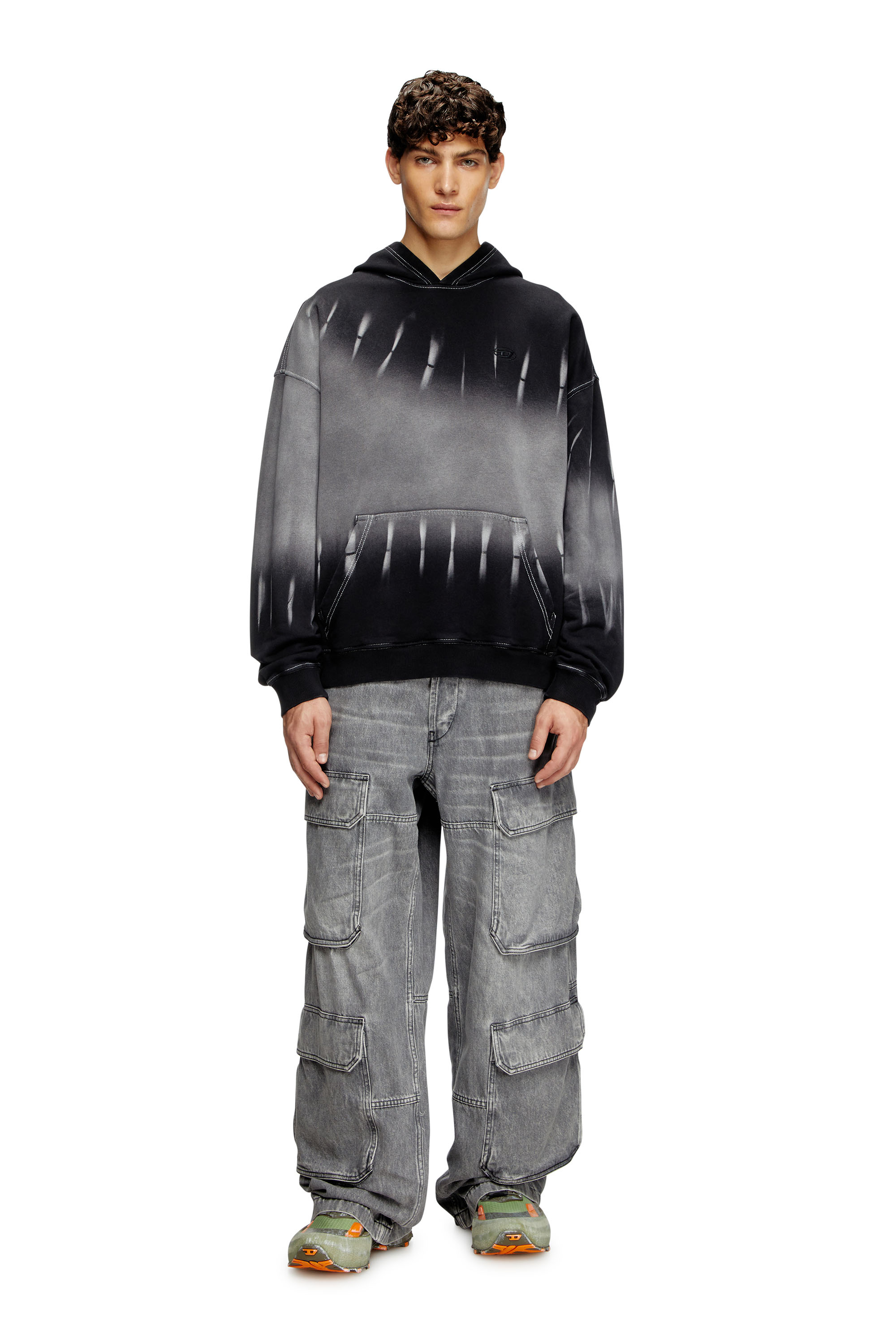 Diesel - S-BOXT-HOOD-R2, Man's Tie-dyed hoodie with logo print in Black - 2