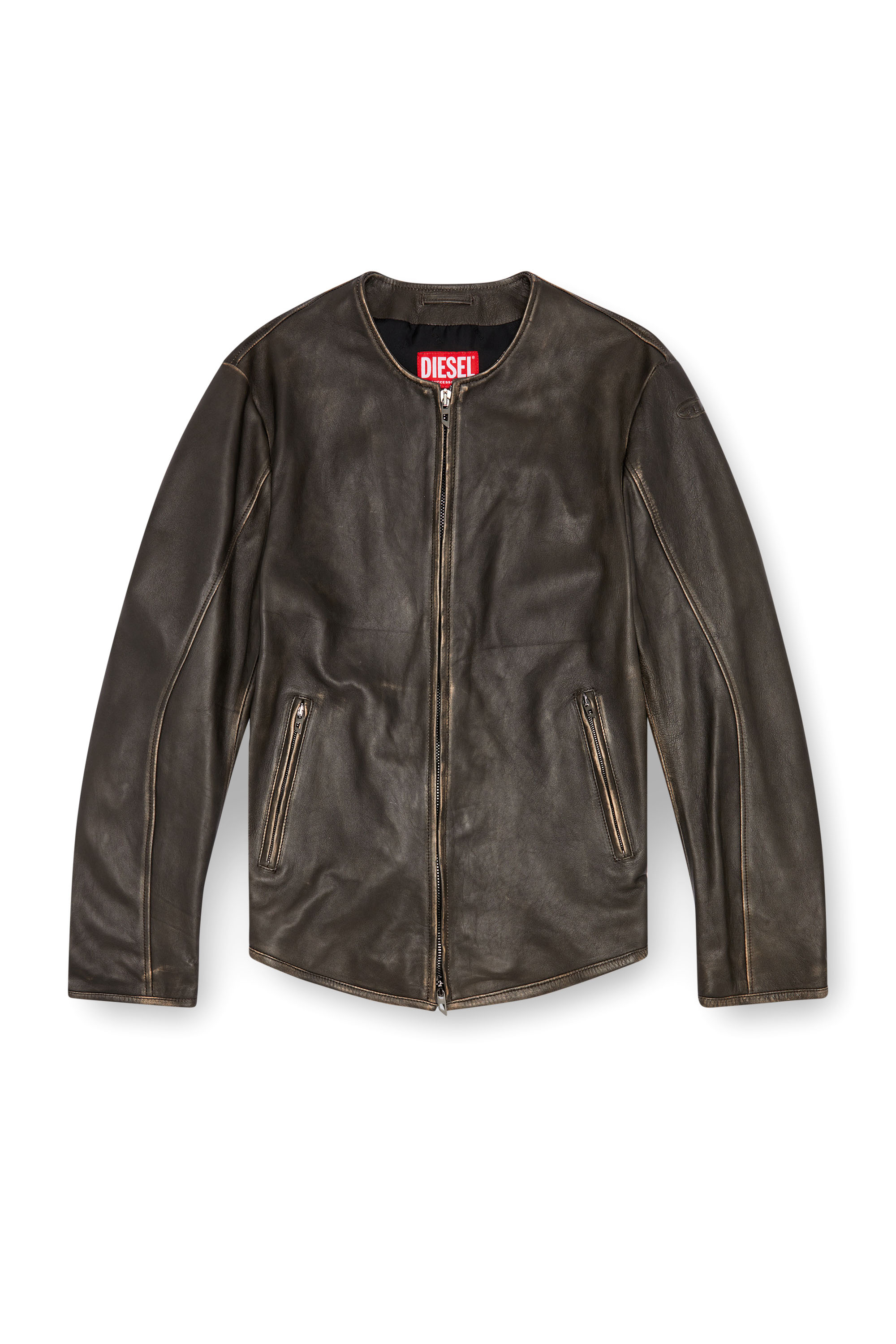 Diesel - L-EMMA, Giacca biker in pelle distressed Uomo in Nero - 3