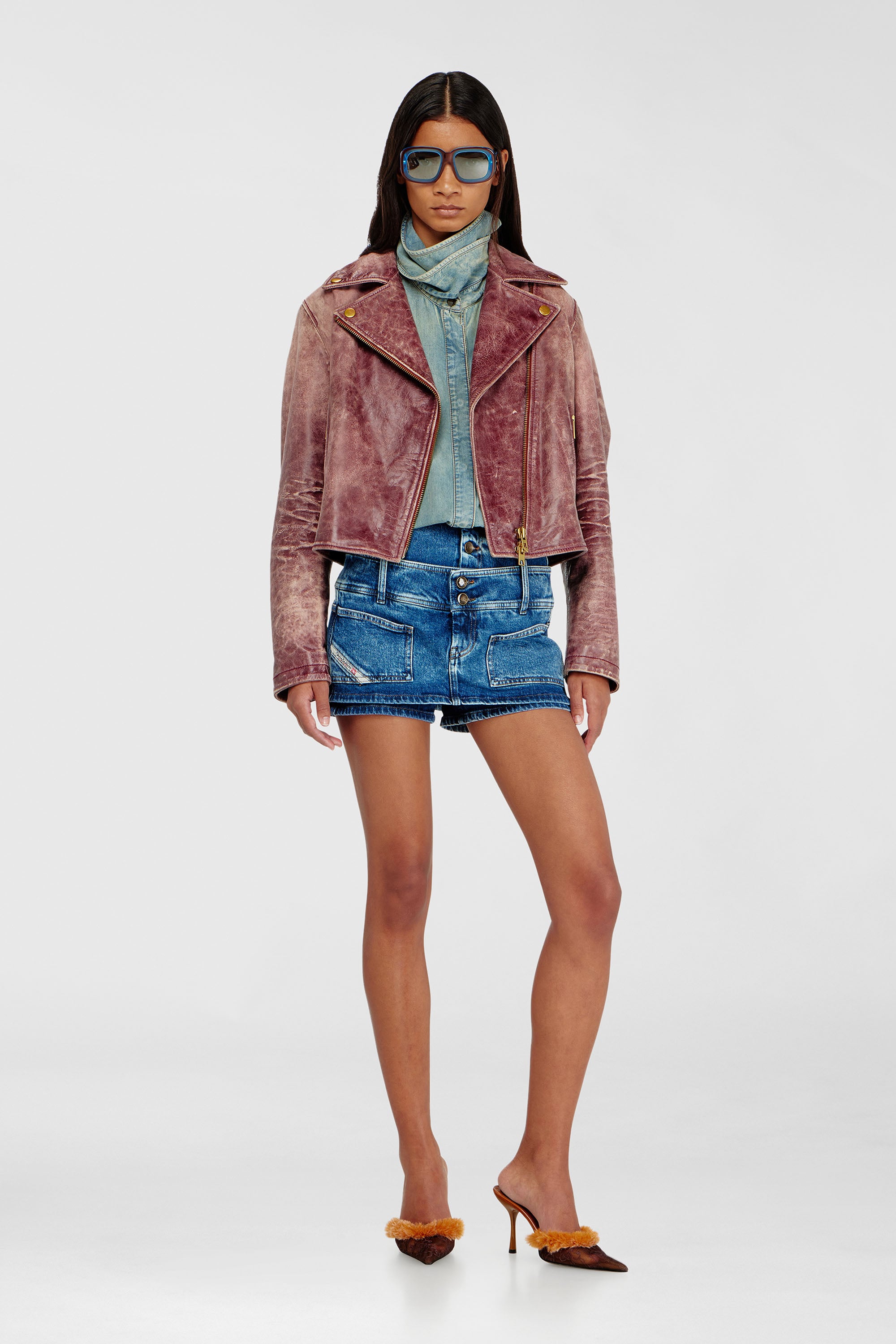 Diesel - DE-CORIVA-S, Minigonna pantaloncino in denim con doppia cintura Donna in Blu - 1