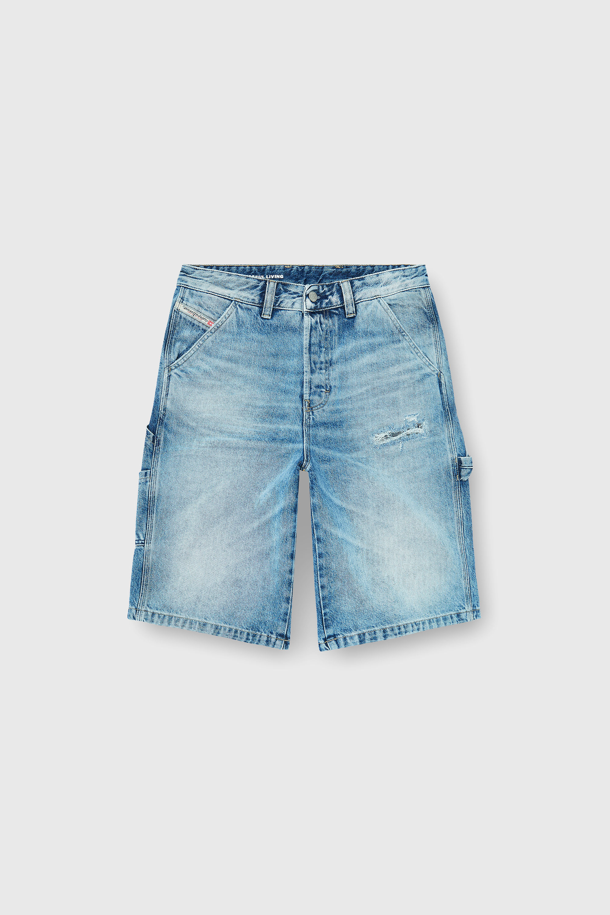 Diesel - D-LIVERY-W-SHORT, Shorts relaxed in denim fluido con rotture Uomo in Blu - 2