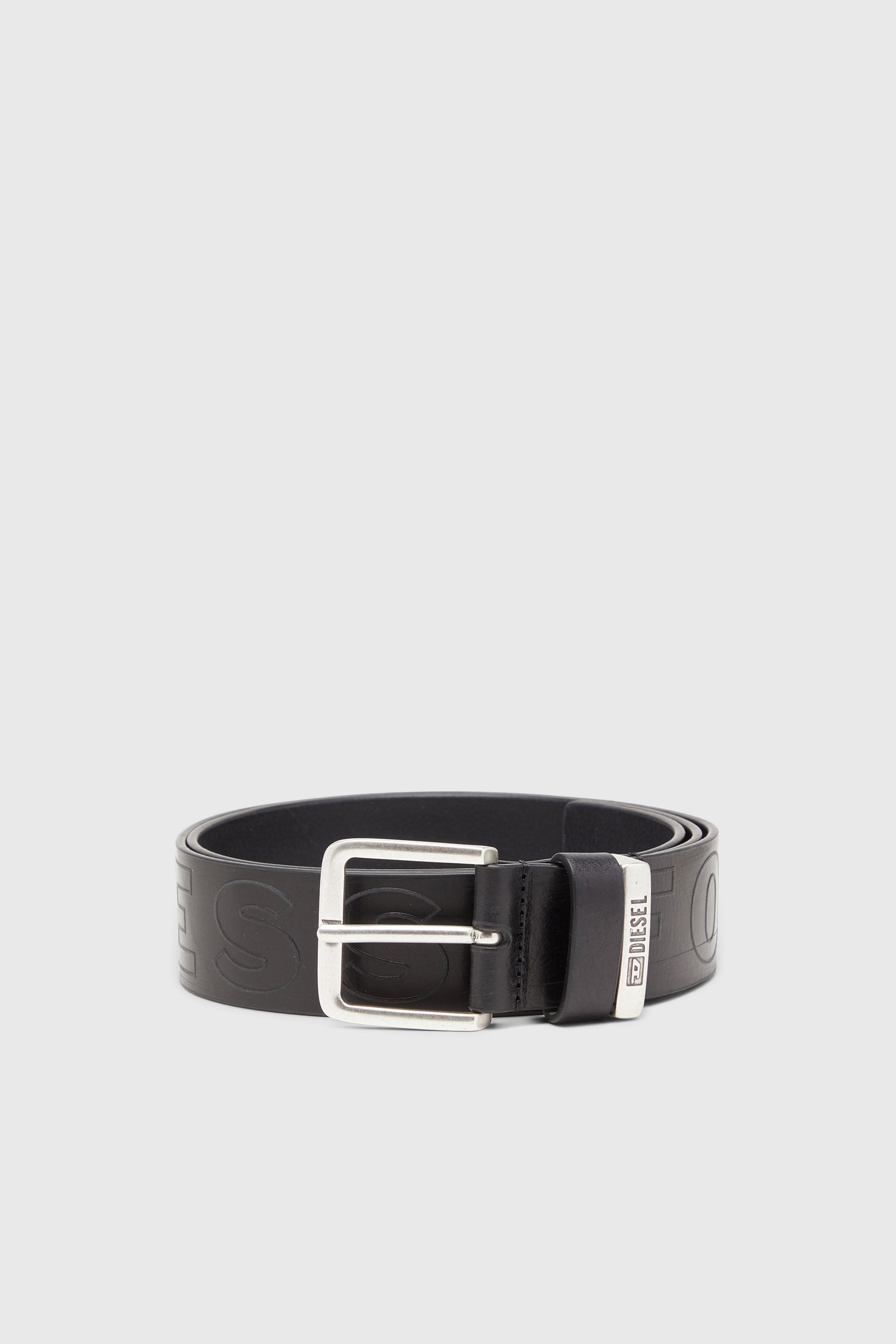 Diesel - B-FSL-OUTLINE, Cintura 4 cm in pelle con scritte in rilievo Uomo in Nero - 1