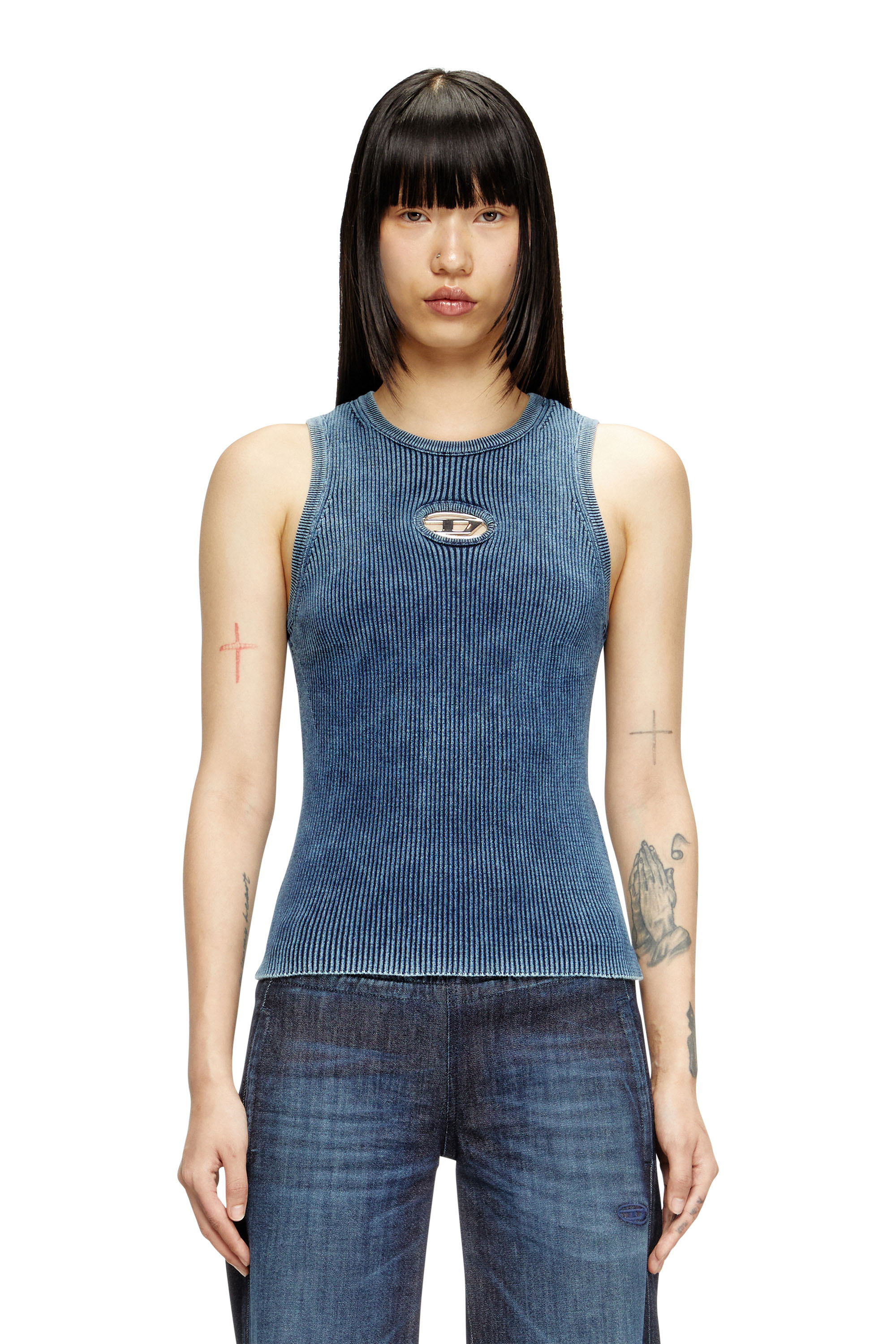 Diesel - M-ANCHOR-A-SL, Canotta a coste con Oval D Donna in Blu - 1