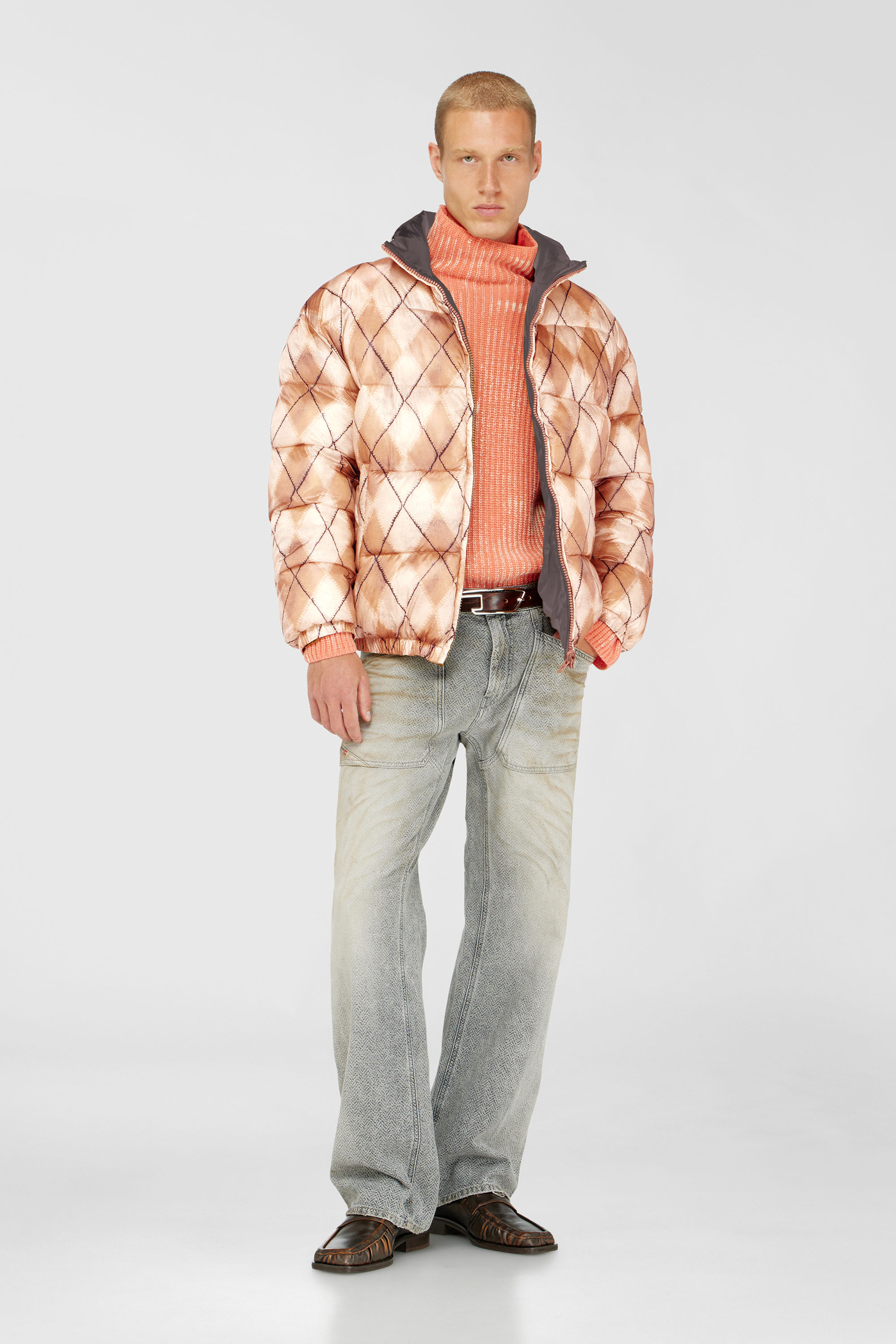 Diesel - W-BOURB-DLCK, Giacca puffer reversibile con stampa argyle Uomo in Multicolor - 1